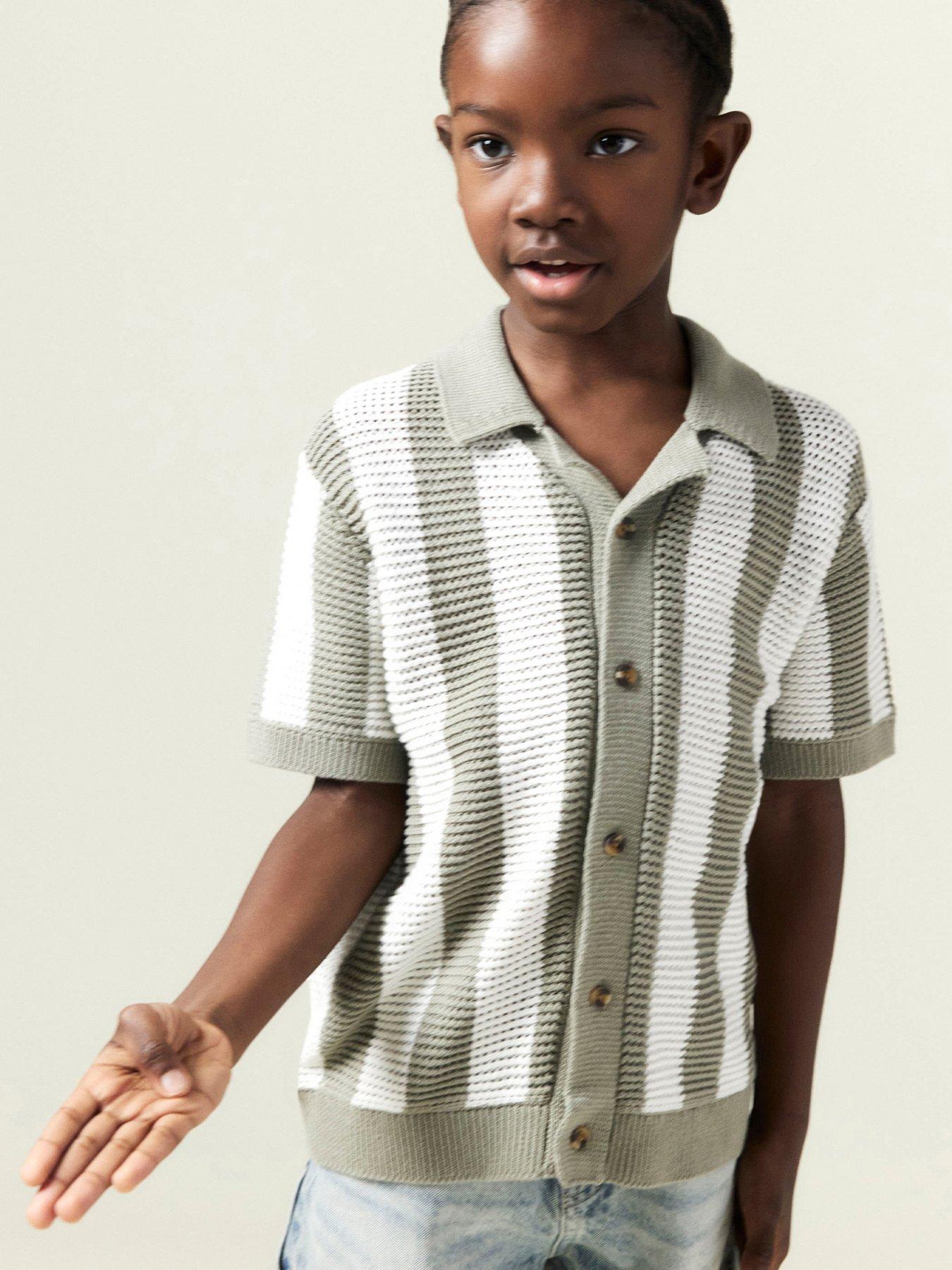 River Island Boys Stripe Summer Shirt Khaki/cream Very