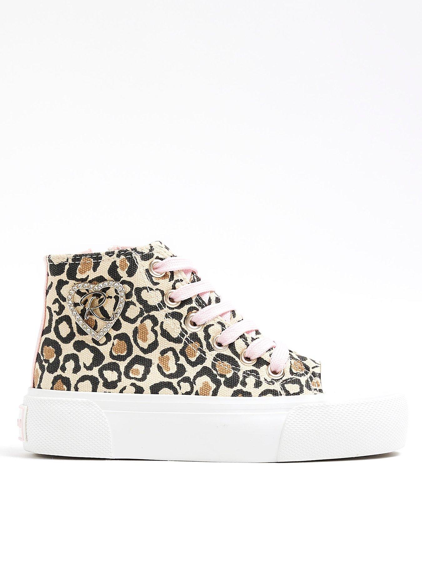 undefined Girls Canvas Leopard Hi Top Trainers - Brown
