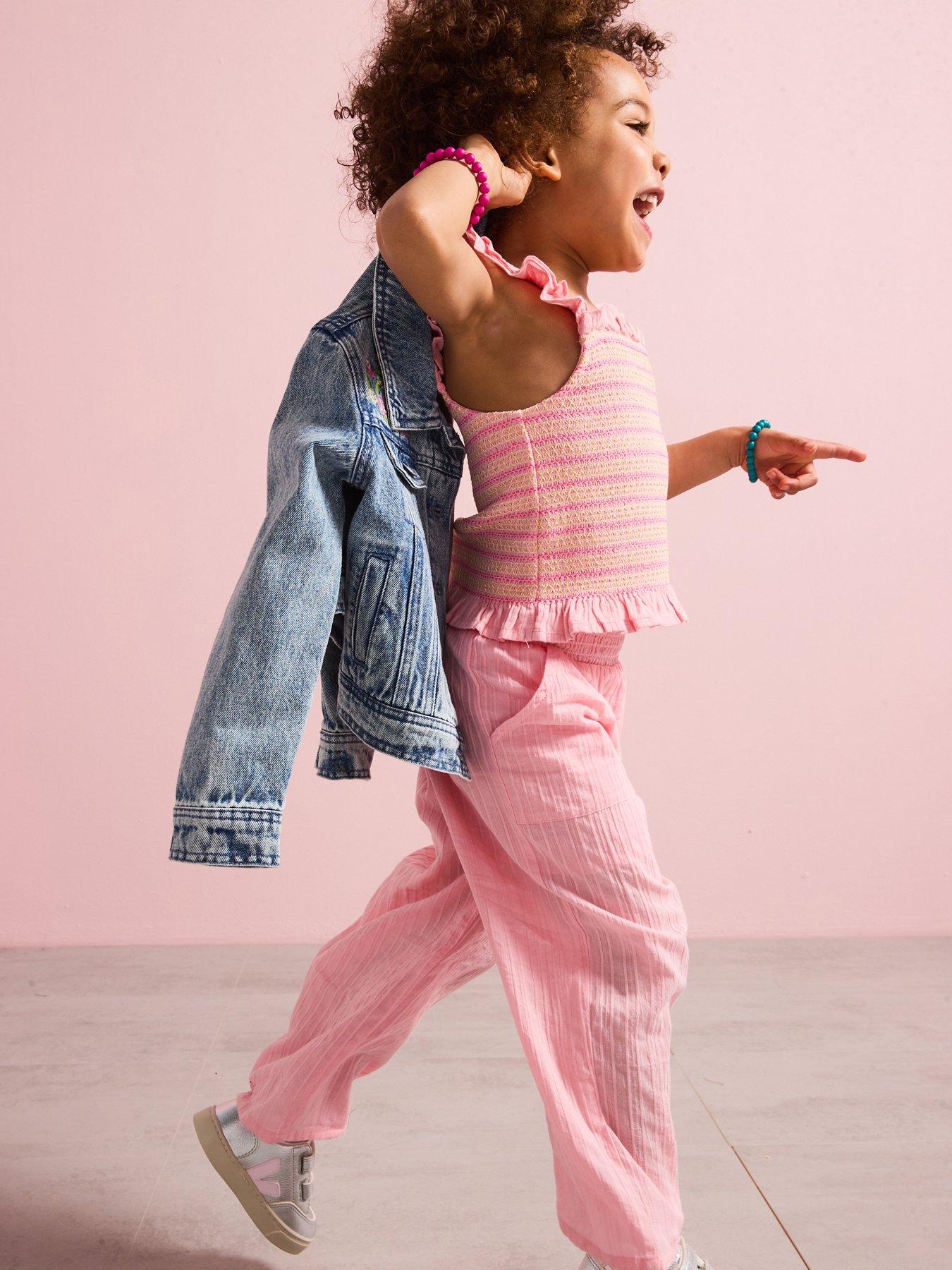 undefined Mini Girls Shirred Flutter Sleeve Set - Pink