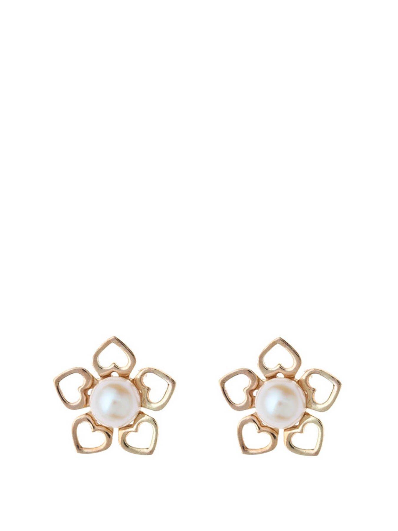 Product photograph of The Love Collection Heart Flower Pearl Stud Earrings from very.co.uk