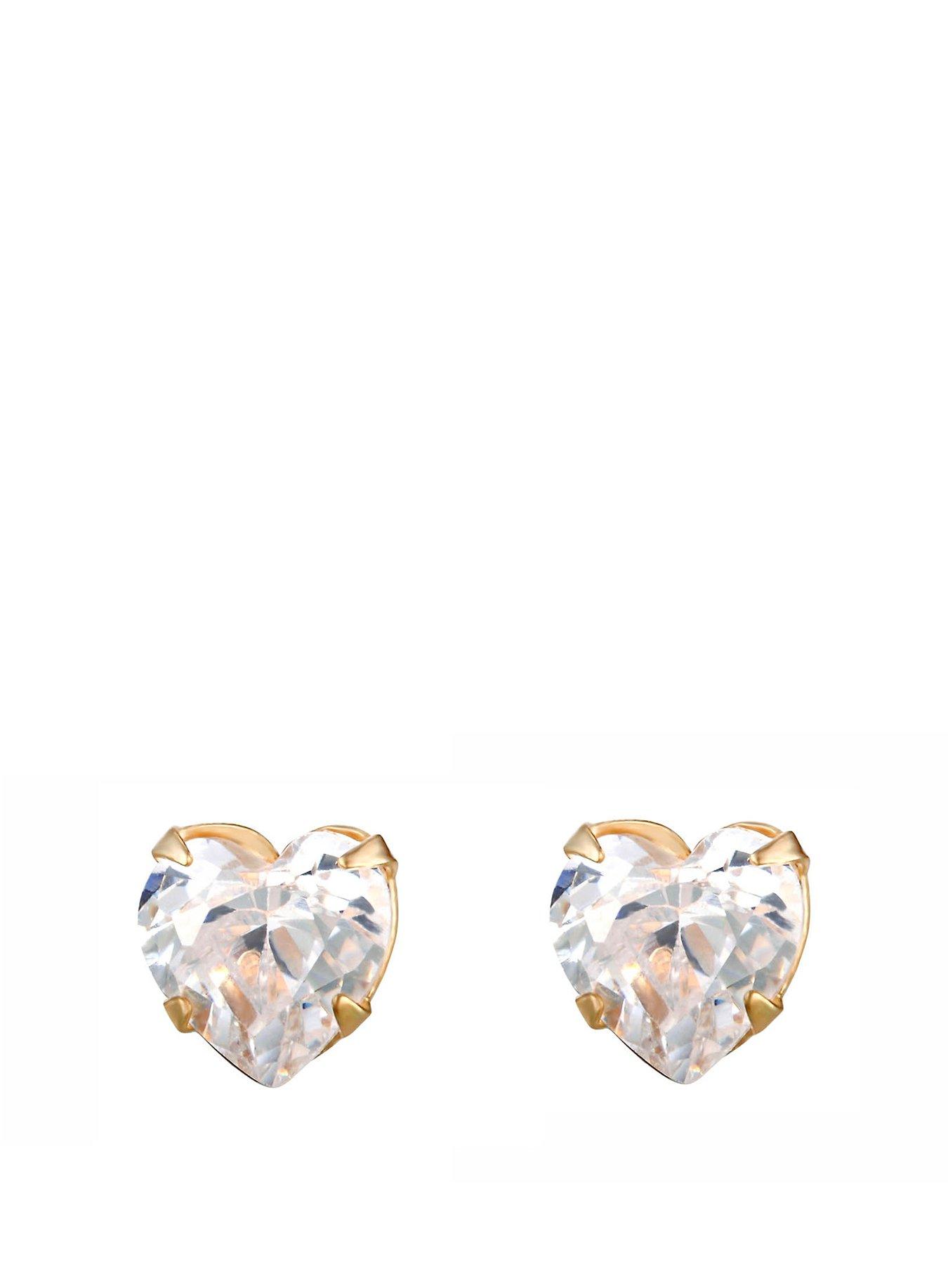 Product photograph of Love Gold White Heart Cz Stud Earrings from very.co.uk