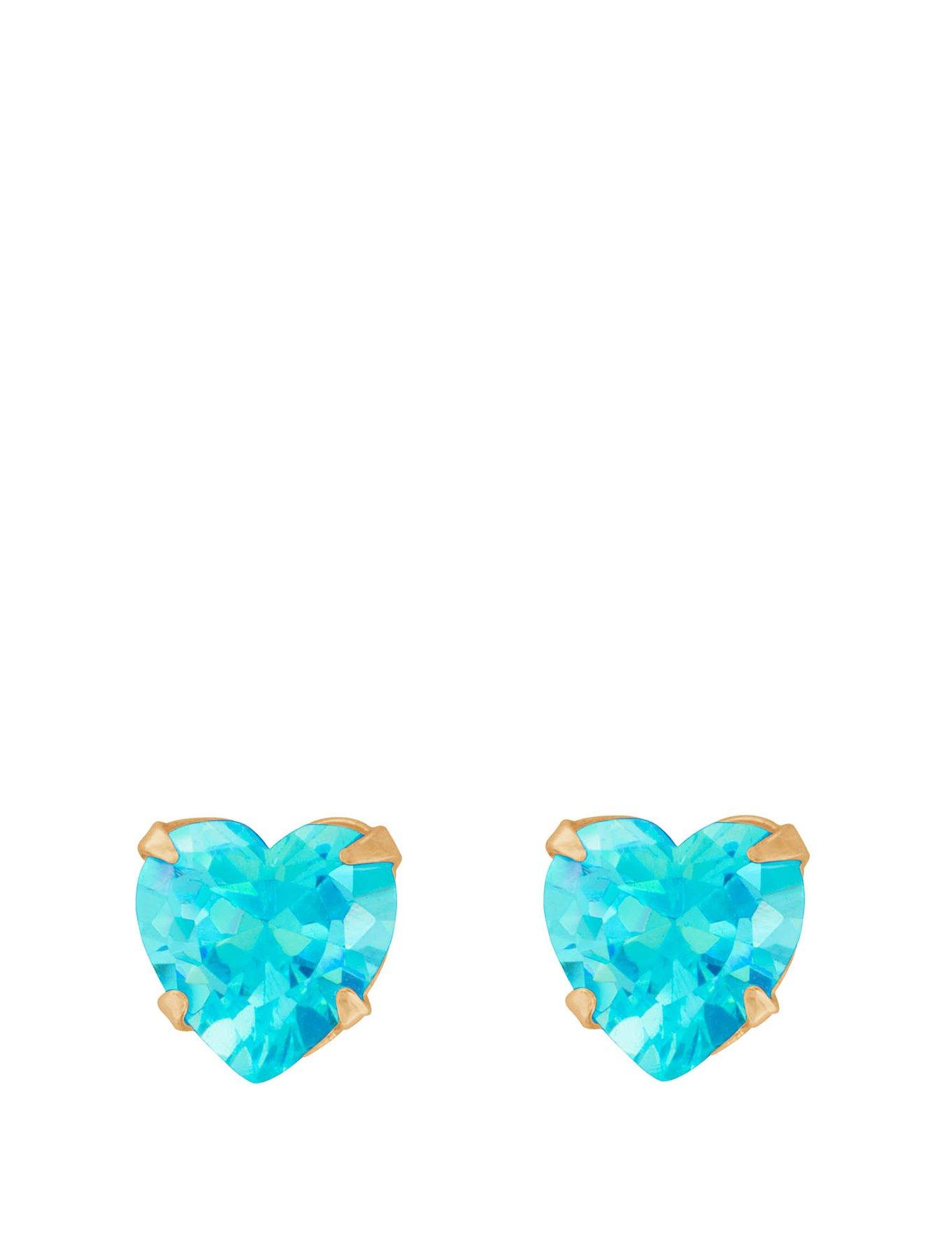 Product photograph of The Love Collection Aqua Heart Cz Stud Earrings from very.co.uk