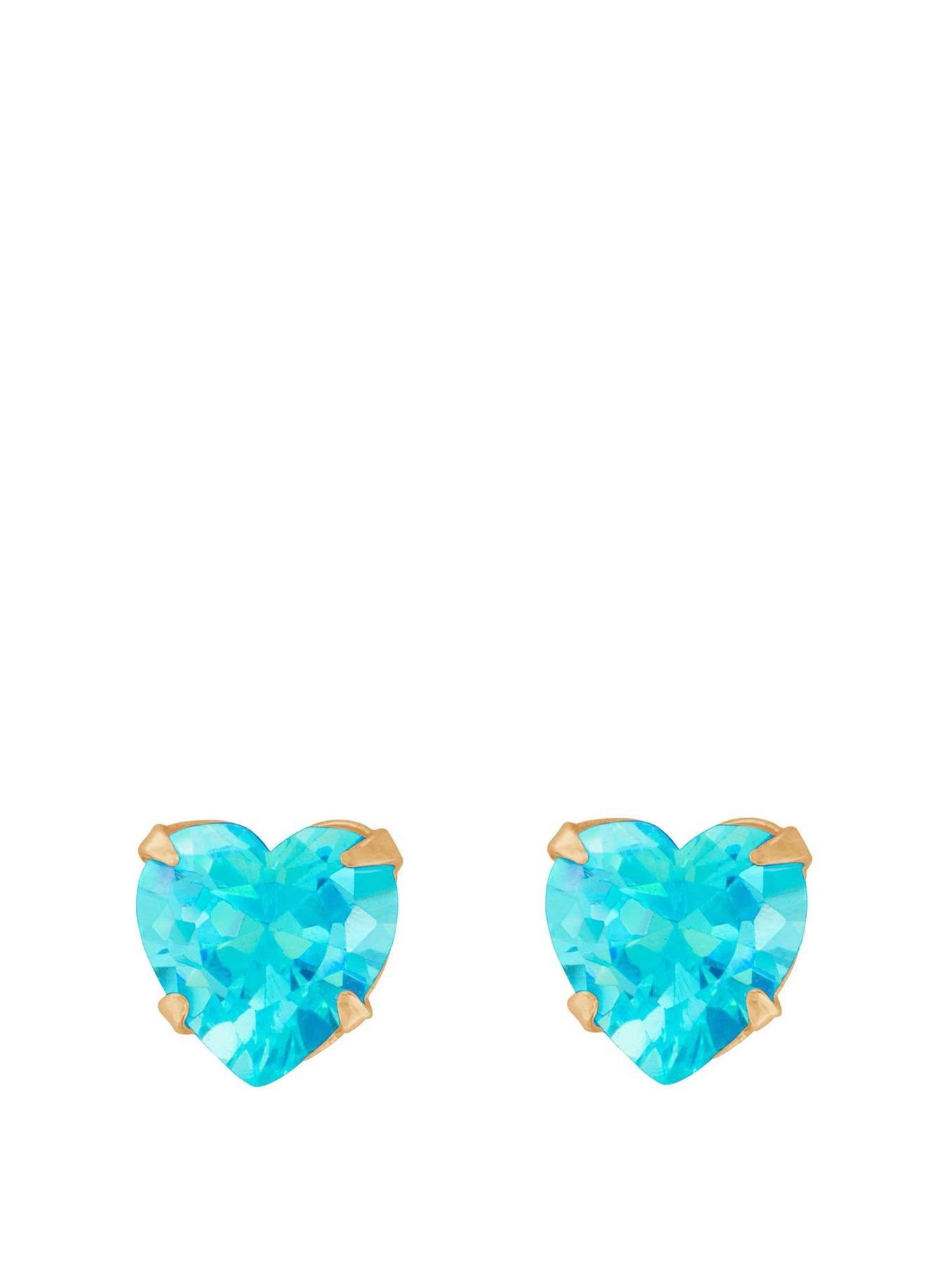 Product photograph of Love Gold Aqua Heart Cz Stud Earrings from very.co.uk