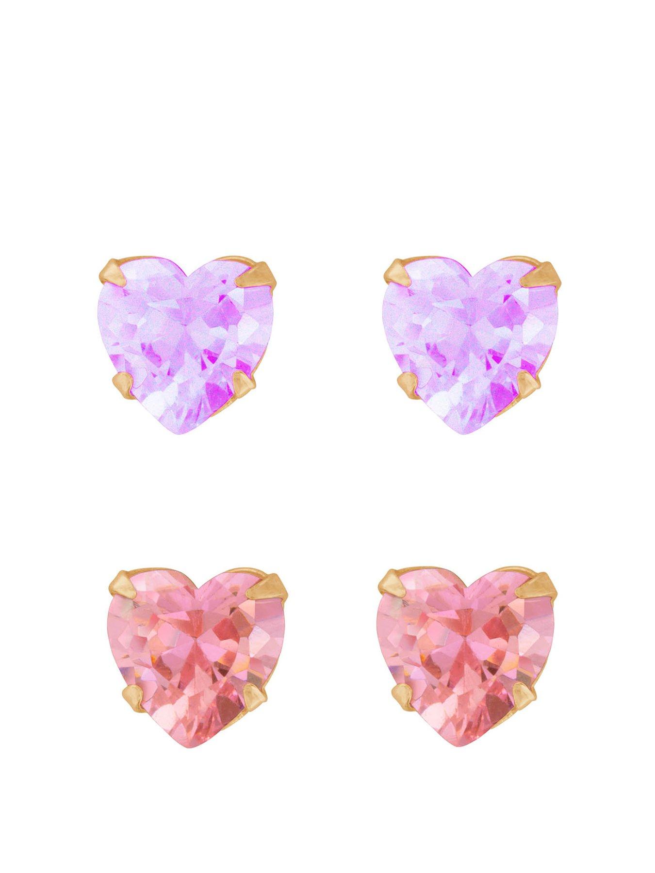Product photograph of The Love Collection Set Of Pink Lilac Heart Cz Stud Earrings from very.co.uk