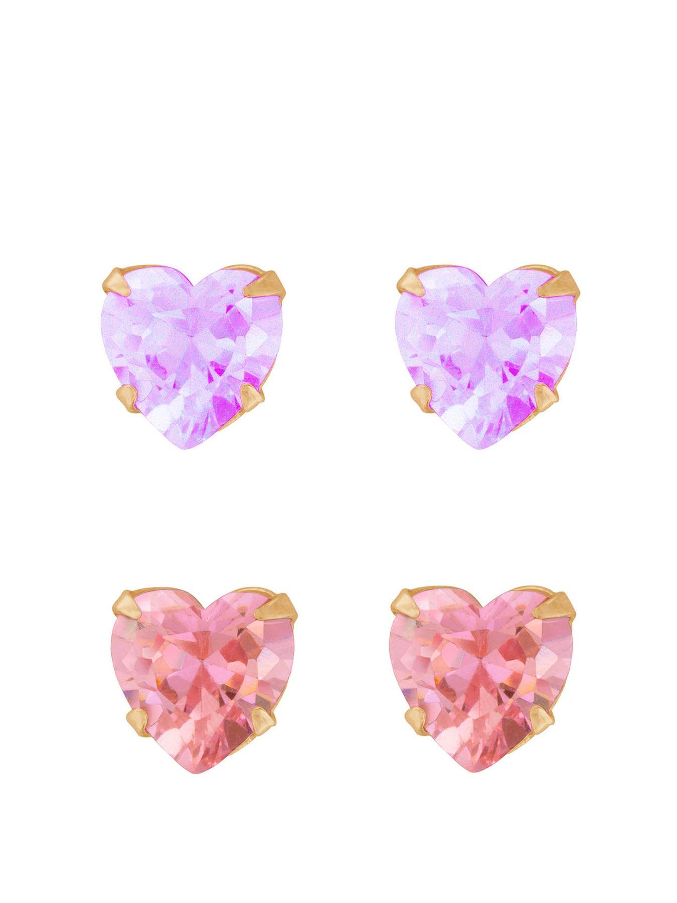 Product photograph of Love Gold Set Of Pink Lilac Heart Cz Stud Earrings from very.co.uk