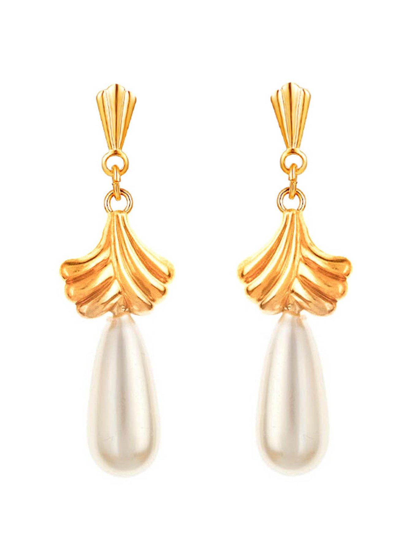 Product photograph of The Love Collection Pearl Vintage Drop Earrings from very.co.uk