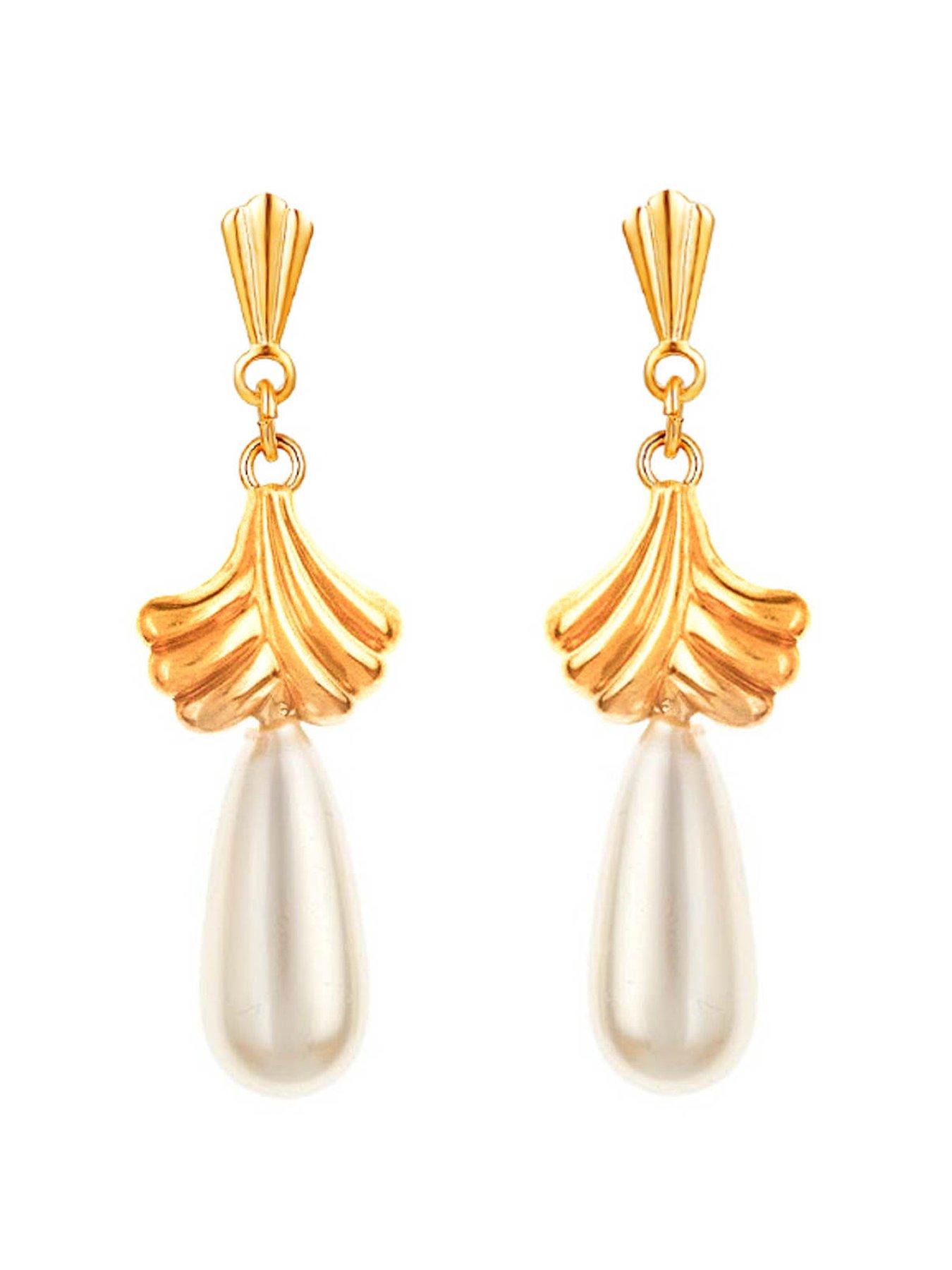 Product photograph of Love Gold Pearl Vintage Drop Earrings from very.co.uk