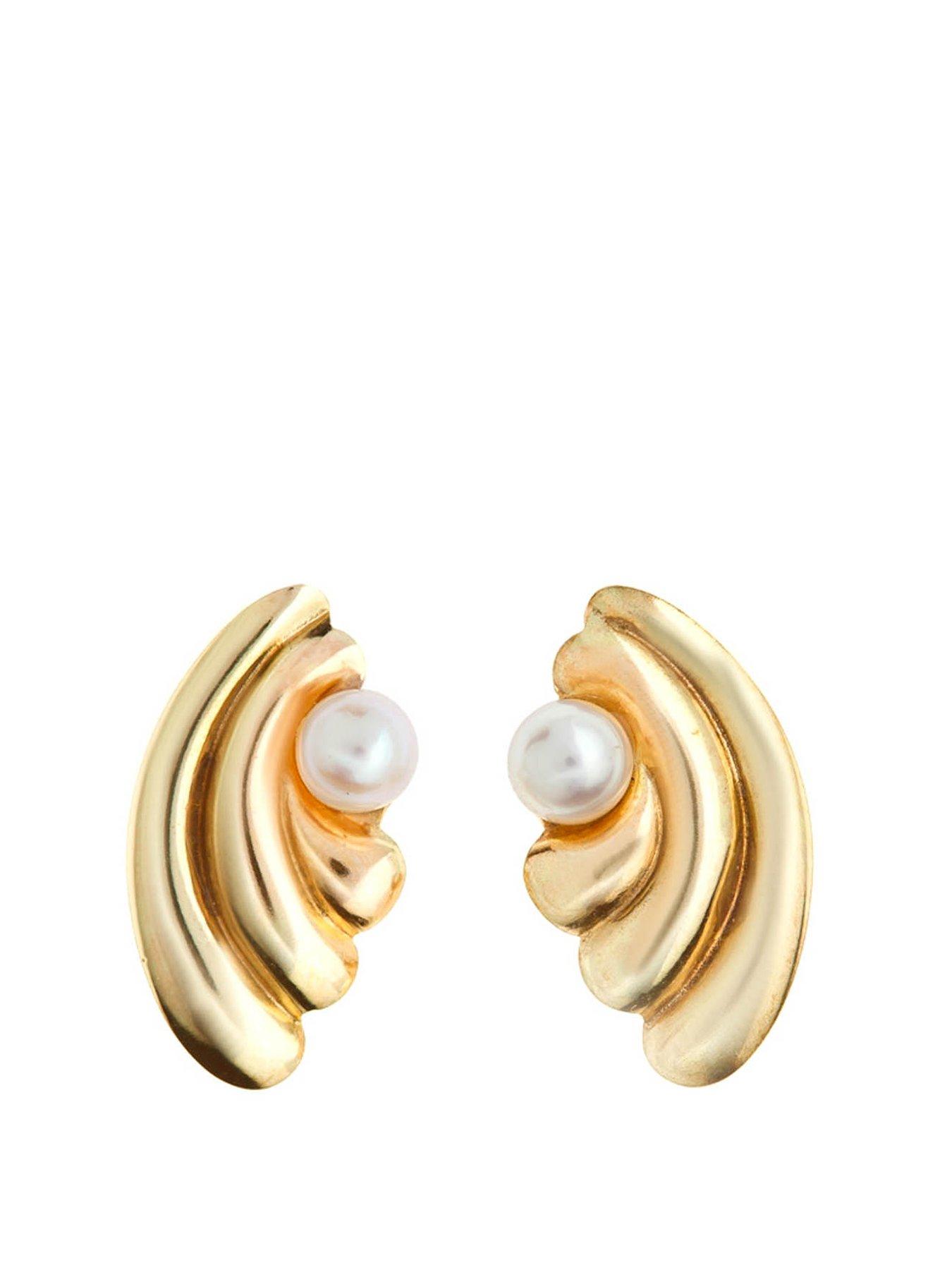 Product photograph of Love Gold Curved Stud Earrings With Cultured Pearl from very.co.uk