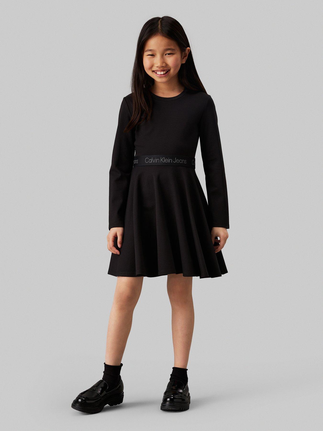 undefined Girls Long Sleeve Logo Tape Punto Dress - Black