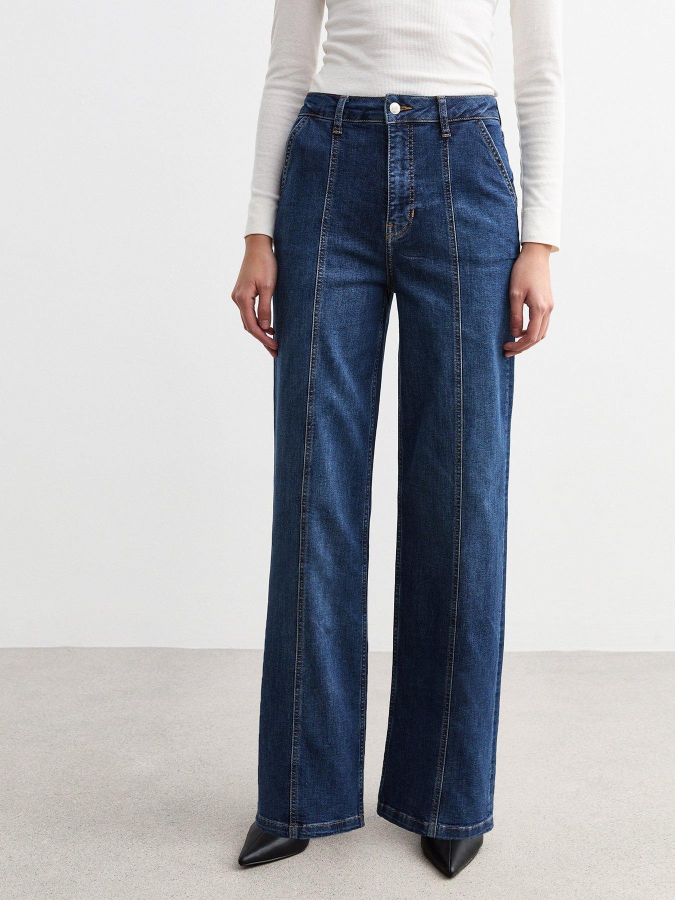 undefined Wide Leg Front Seam Jeans - Blue