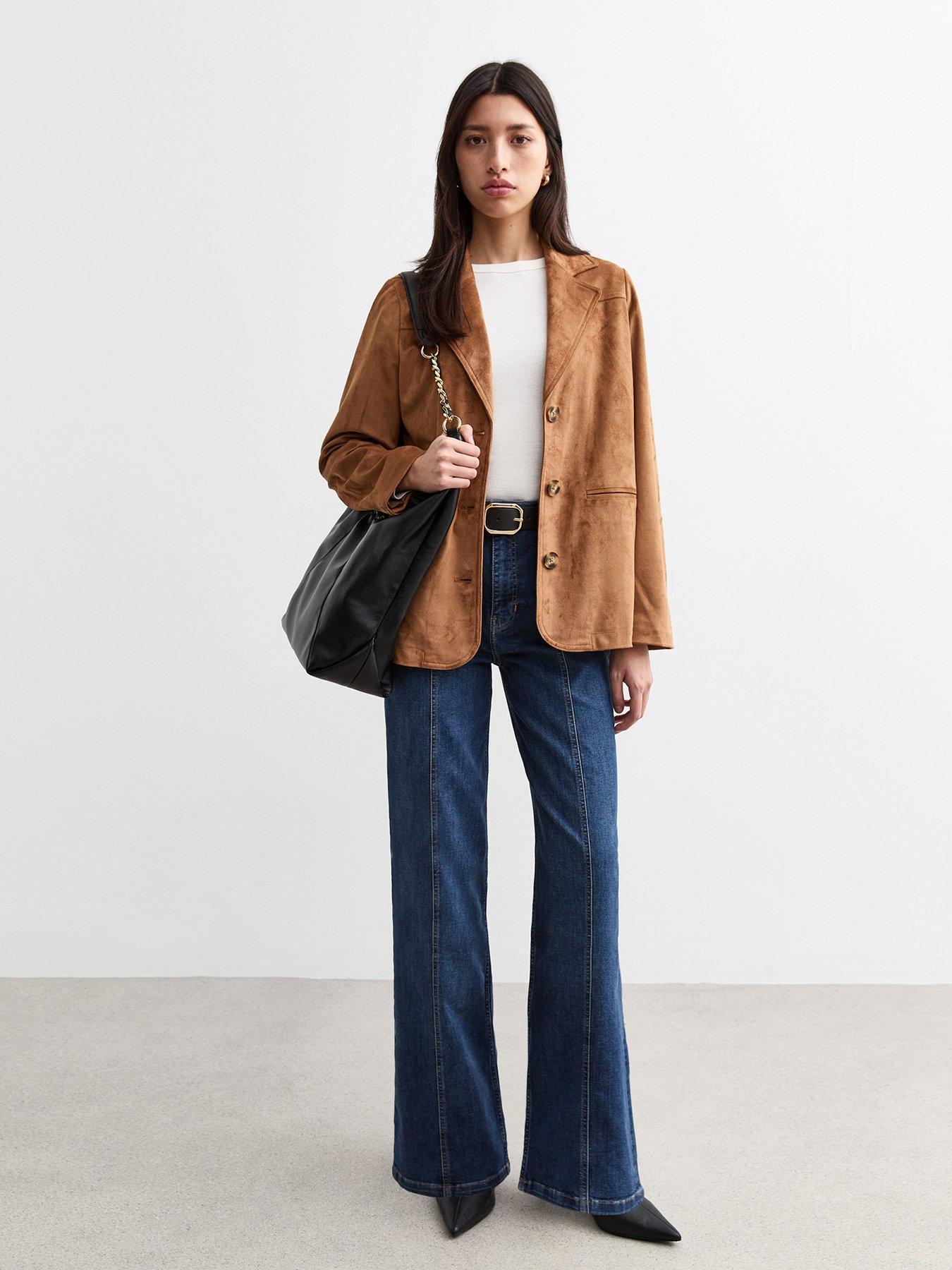 Image 3 of 6 of New Look Wide Leg Front Seam Jeans - Blue