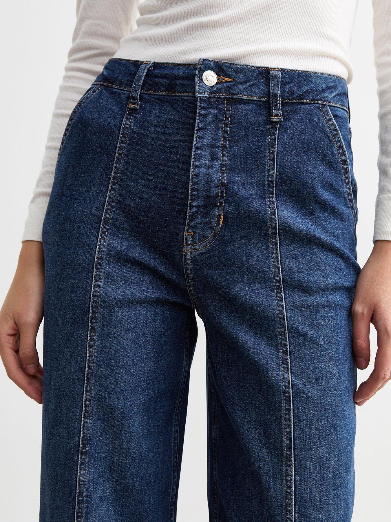 Image 4 of 6 of New Look Wide Leg Front Seam Jeans - Blue