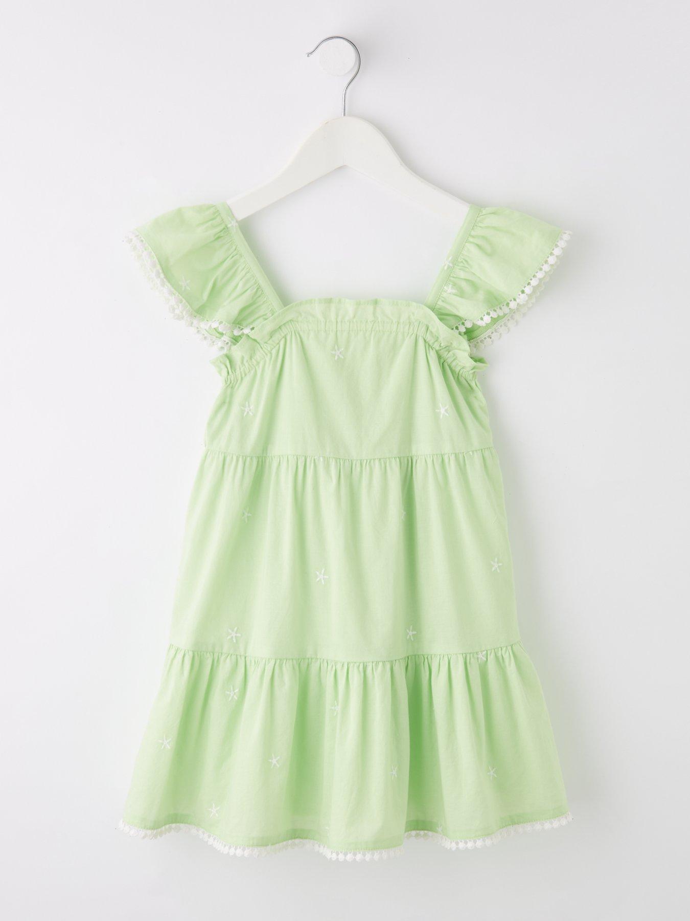 undefined Girls Tiered Embroidered Dress - Green