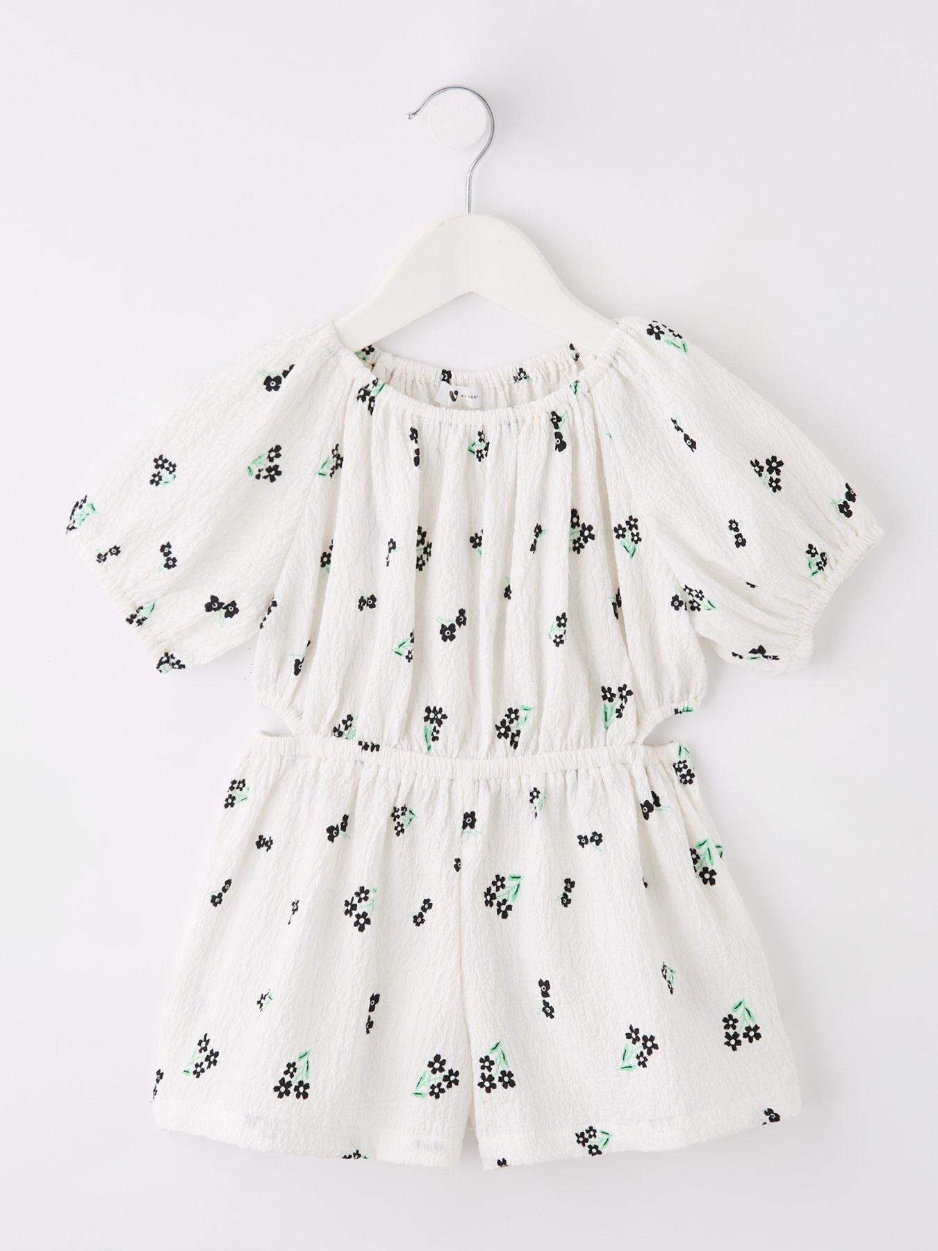 undefined Girls Textured Floral Playsuit - White
