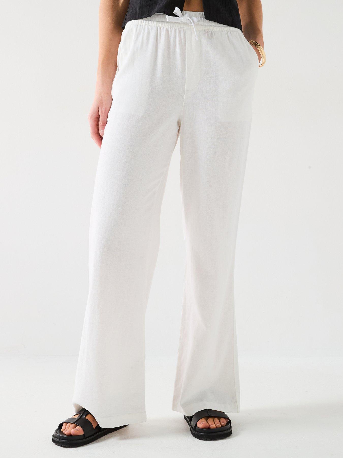 undefined Wide Leg Linen Blend Trousers - White