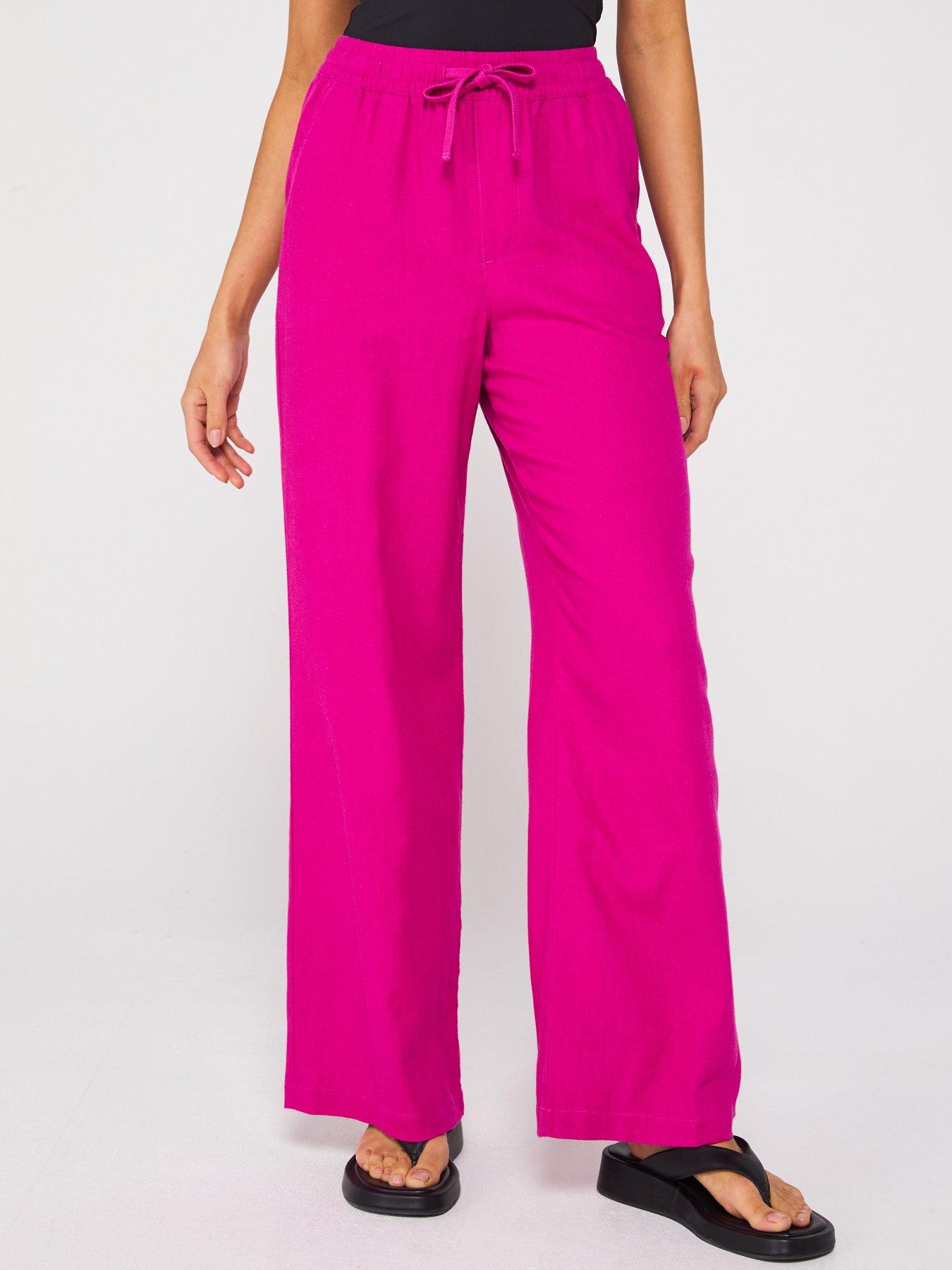 undefined Wide Leg Linen Blend Trousers - Pink