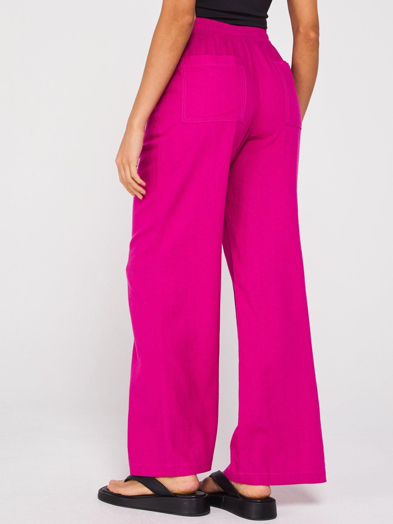Image 2 of 6 of Everyday Wide Leg Linen Blend Trousers - Pink