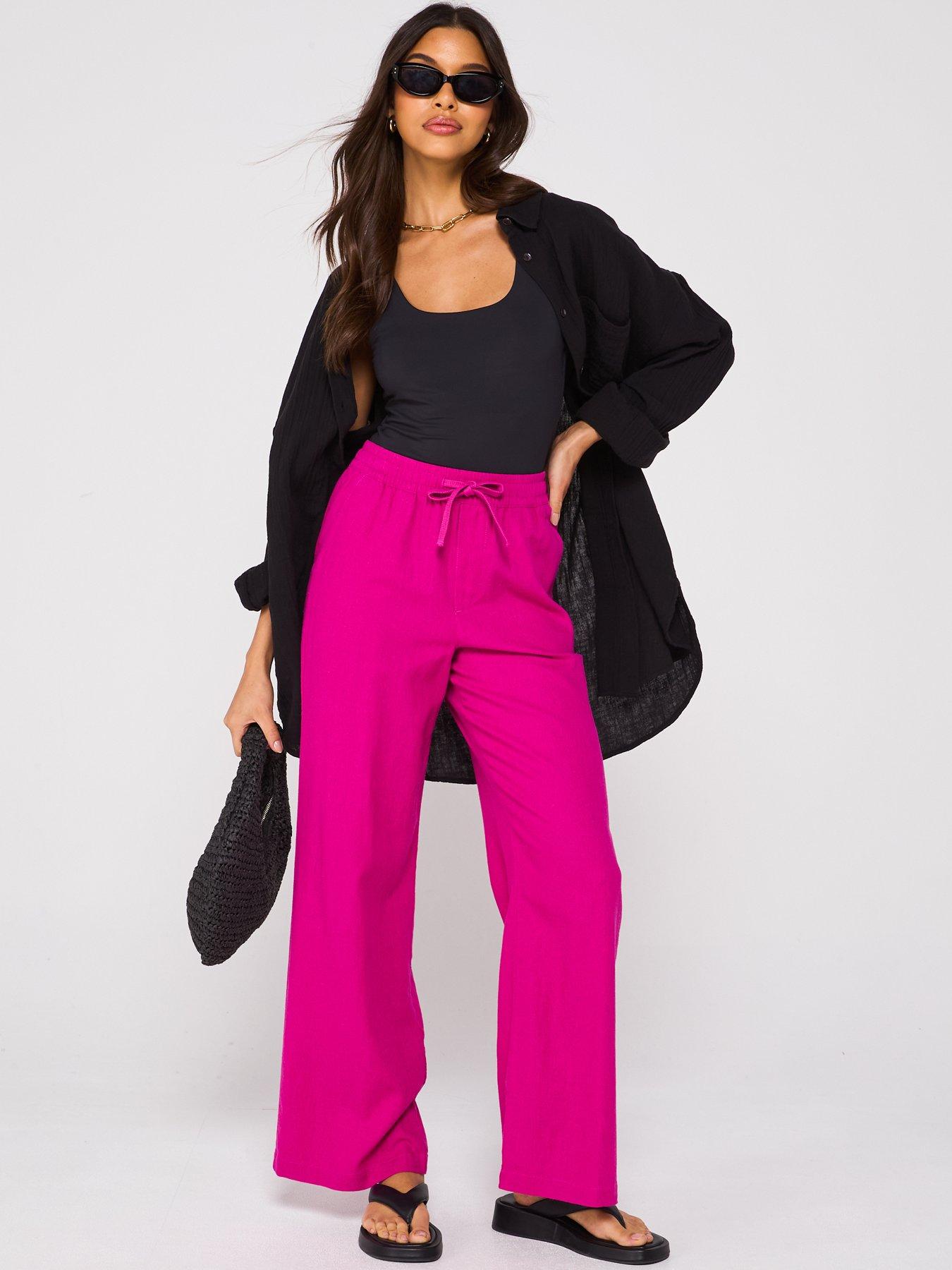 Image 3 of 6 of Everyday Wide Leg Linen Blend Trousers - Pink