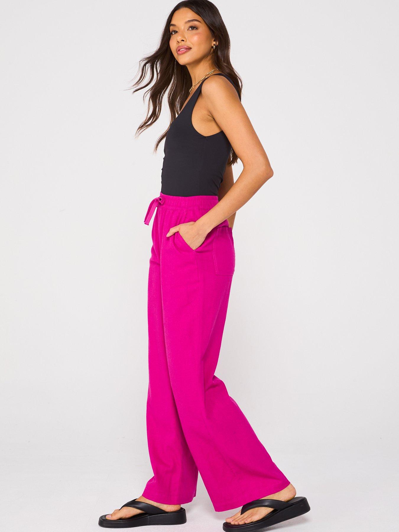 Image 6 of 6 of Everyday Wide Leg Linen Blend Trousers - Pink