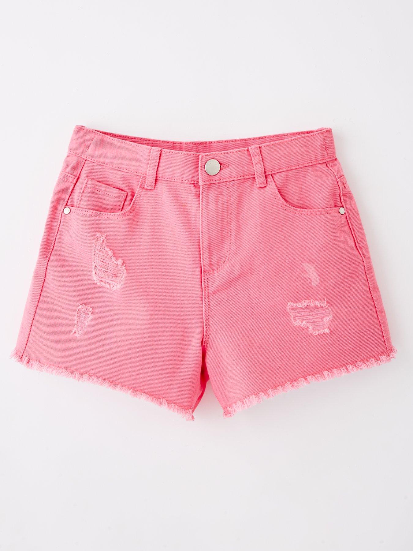 undefined Girls Ripped Denim Shorts - Pink