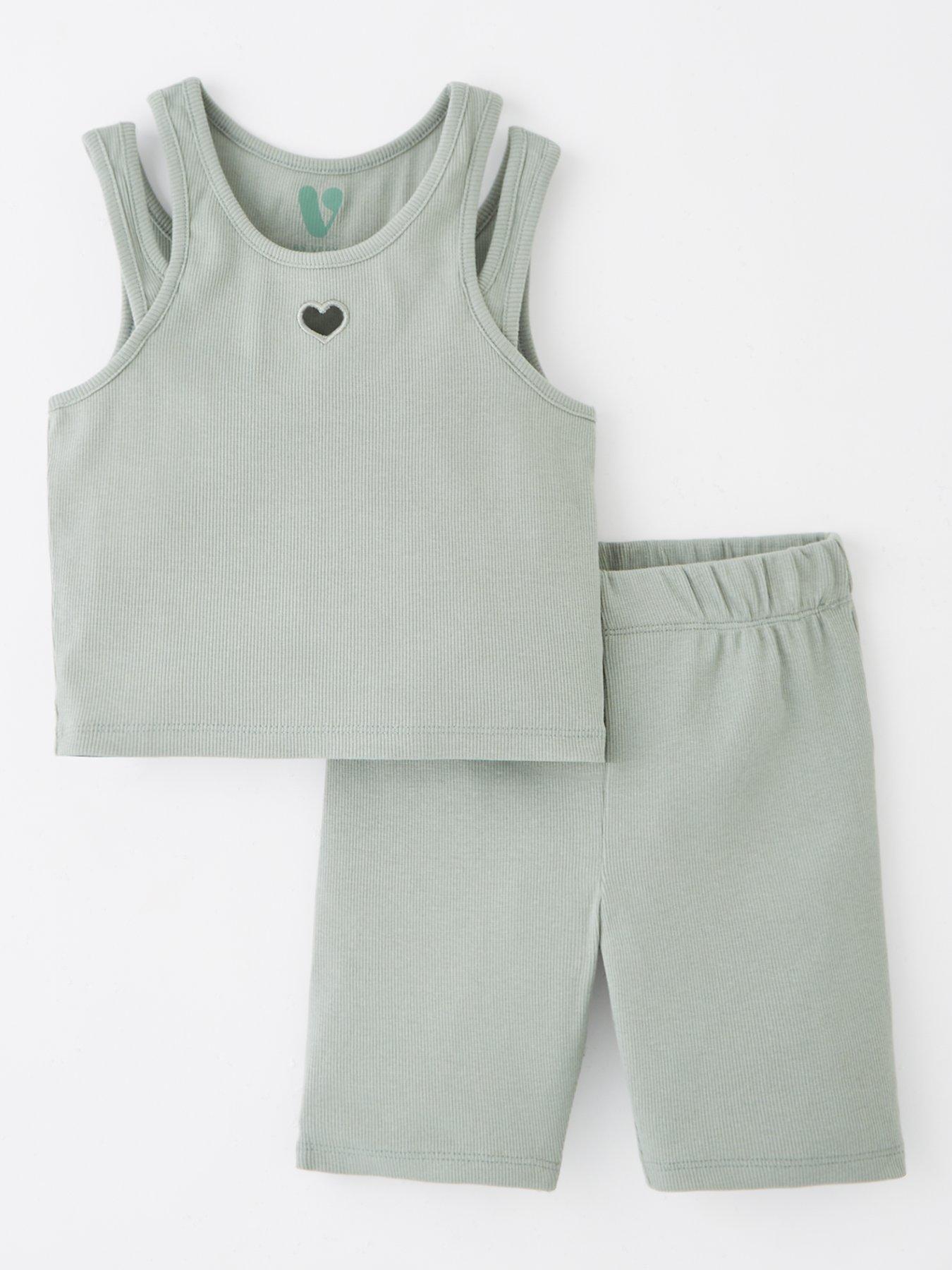 V by Very Girls Rib Top And Cycling Short - Multi