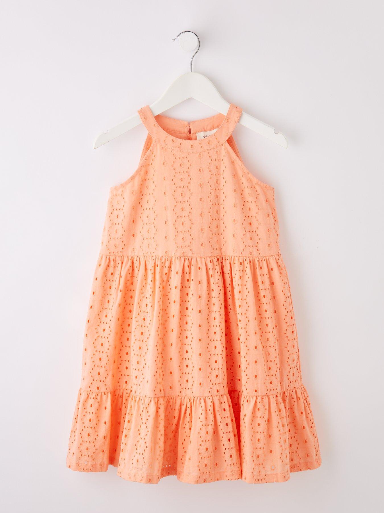 undefined Girls Broderie Dress - Orange