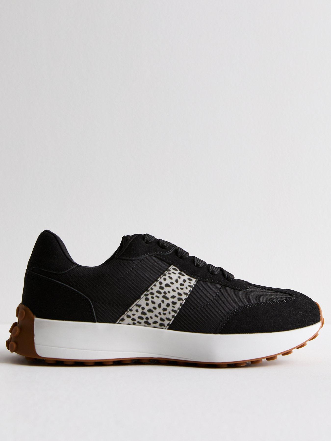 undefined Black Leopard Print Panel Suedette Trainers