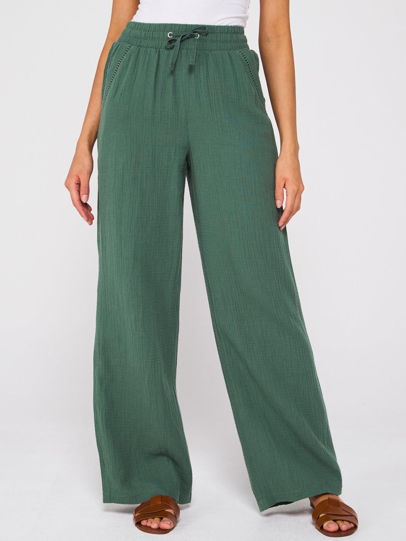 undefined Crinkle Wide Leg Trousers - Khaki