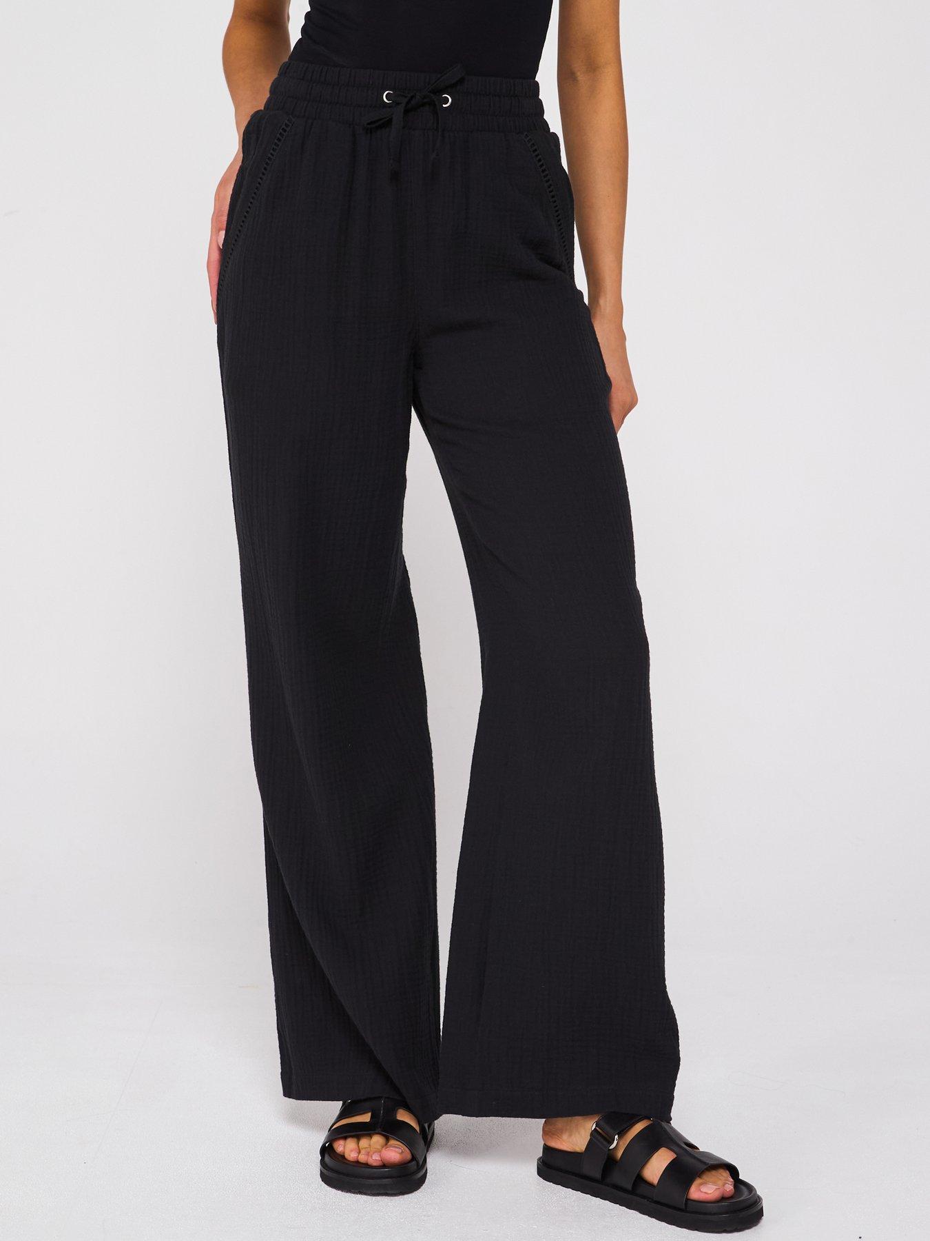 undefined Crinkle Wide Leg Trousers - Black