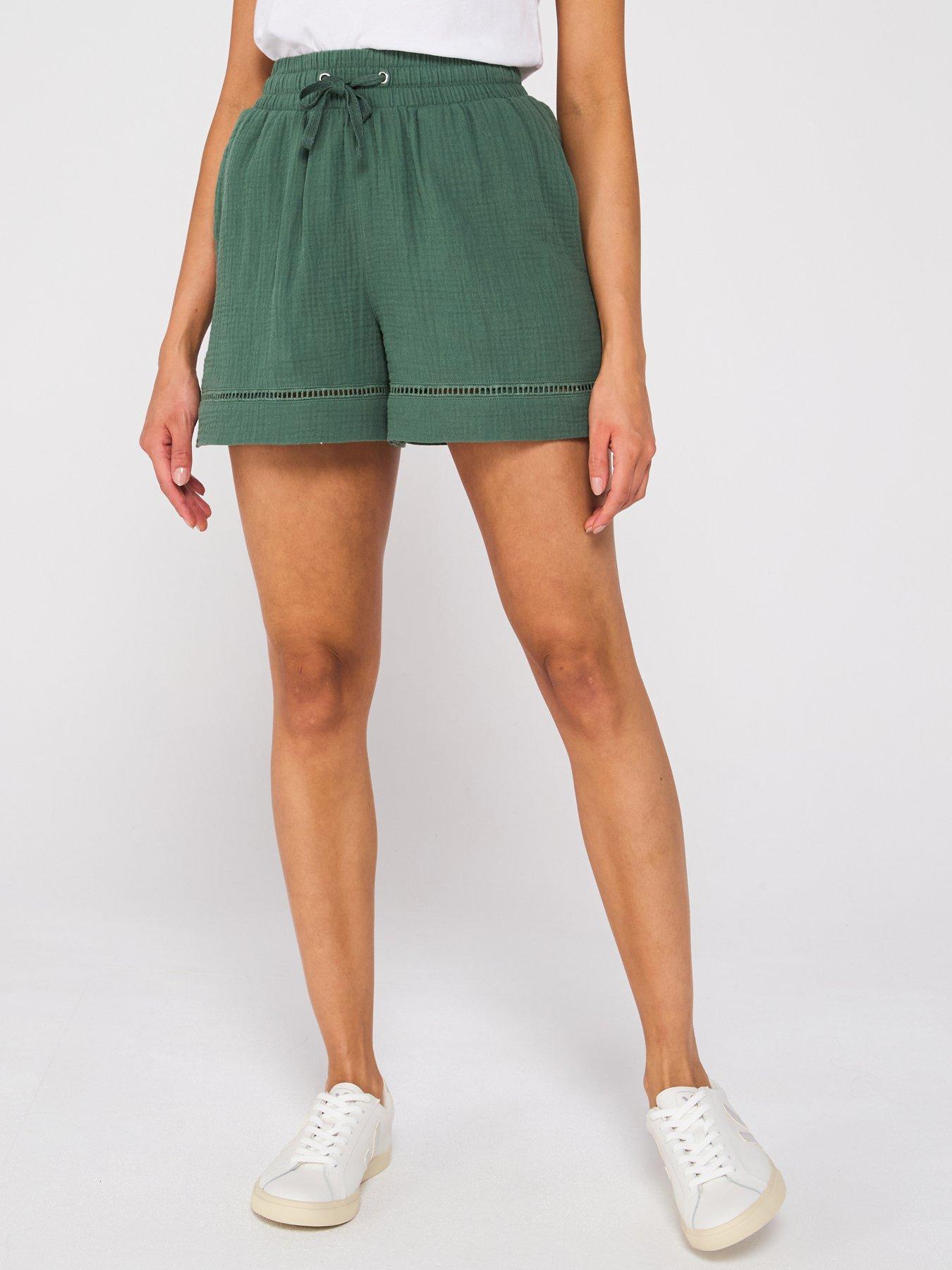 Image 1 of 6 of V by Very Crinkle Shorts With Lace Insert - Khaki