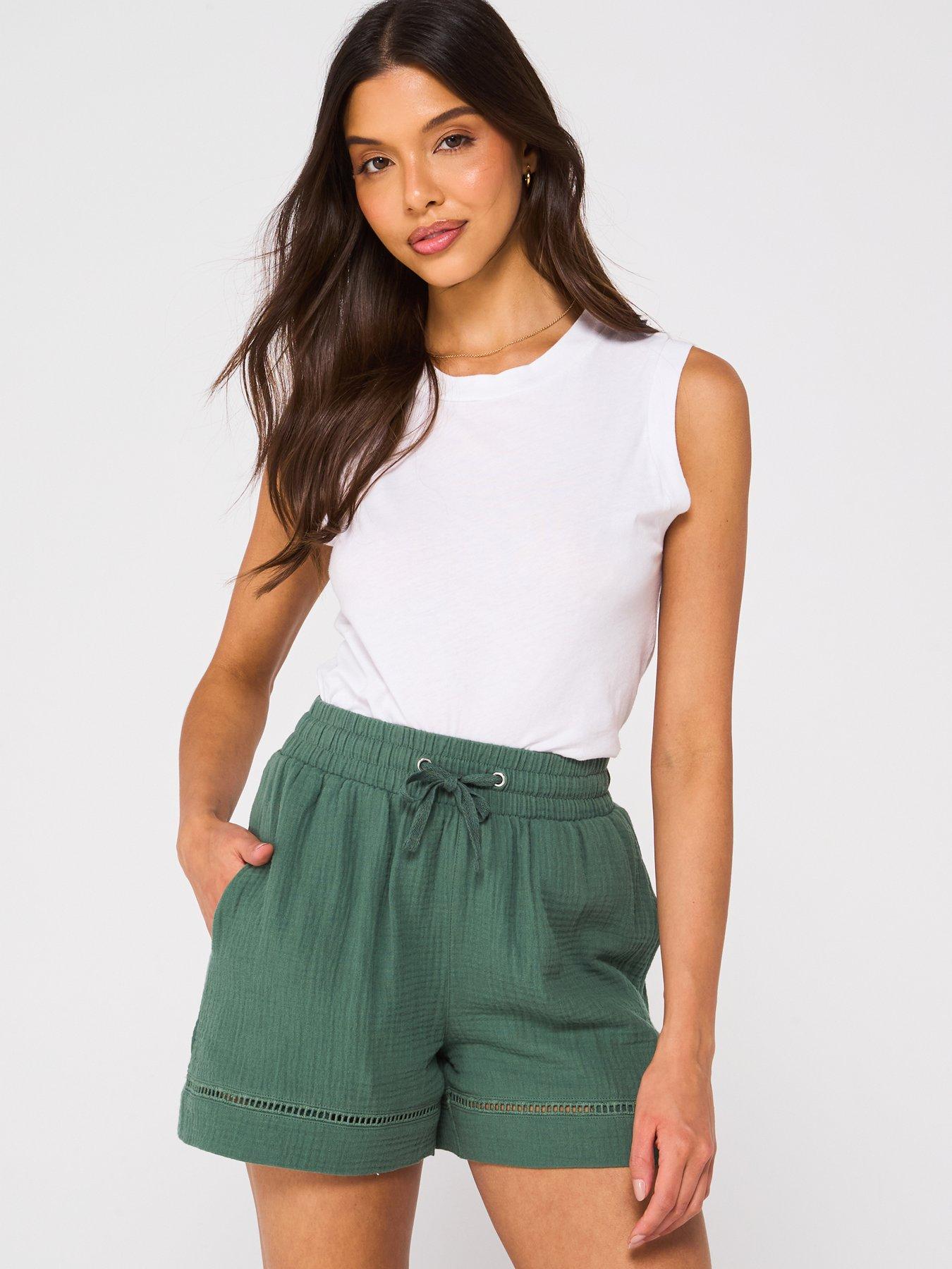 Image 4 of 6 of V by Very Crinkle Shorts With Lace Insert - Khaki
