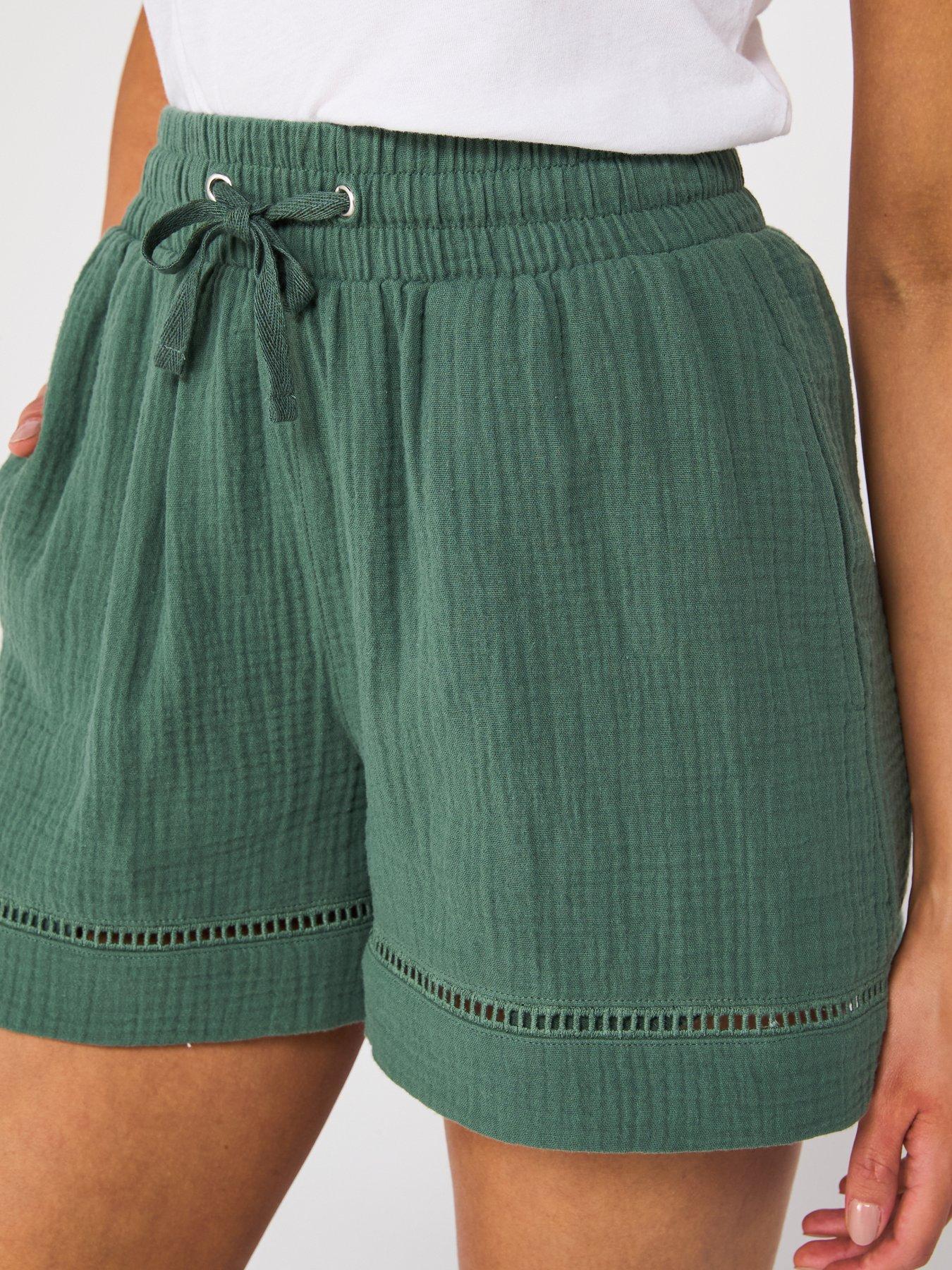 Image 5 of 6 of V by Very Crinkle Shorts With Lace Insert - Khaki