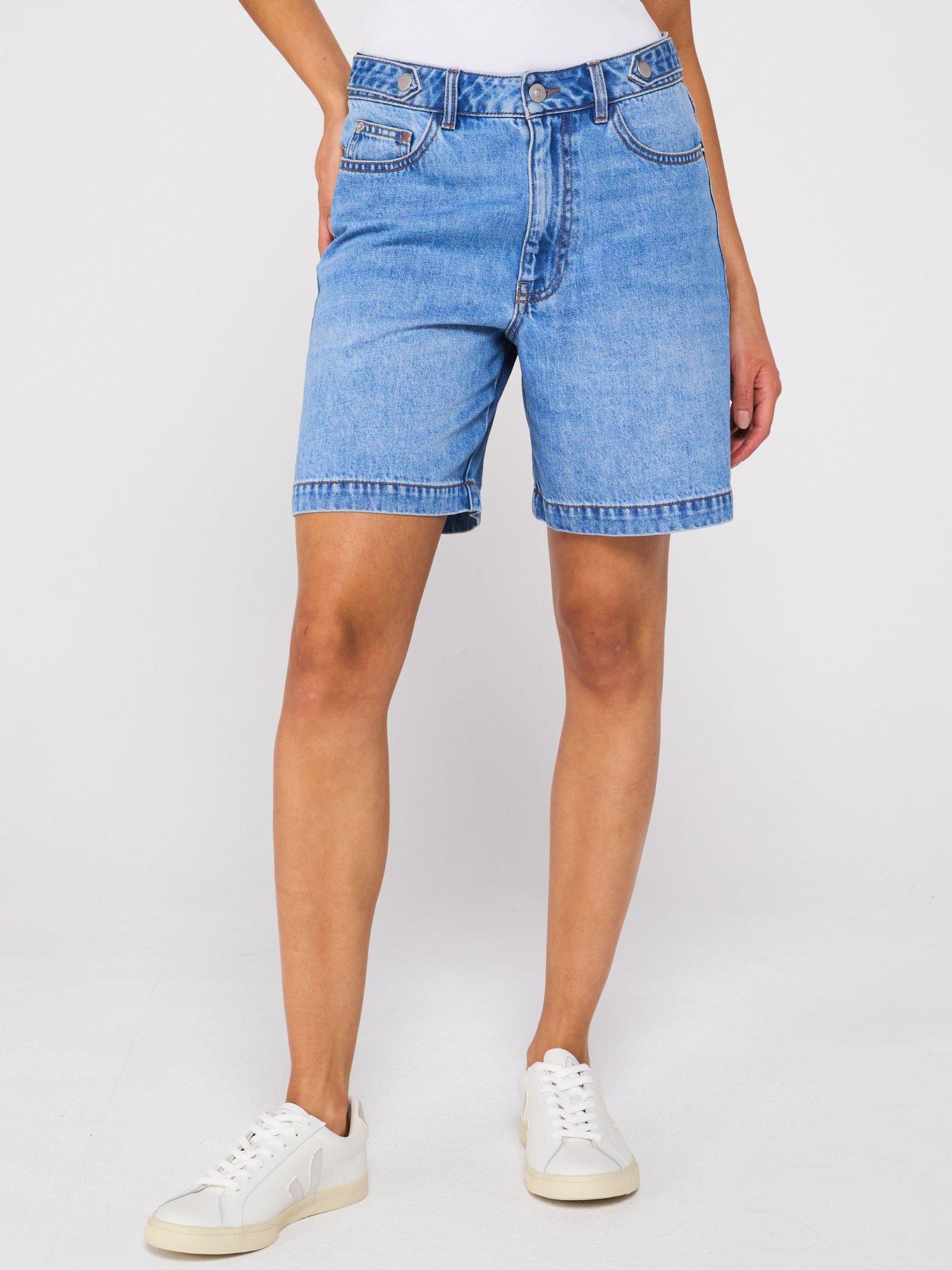undefined Denim Longline Shorts - Mid Wash