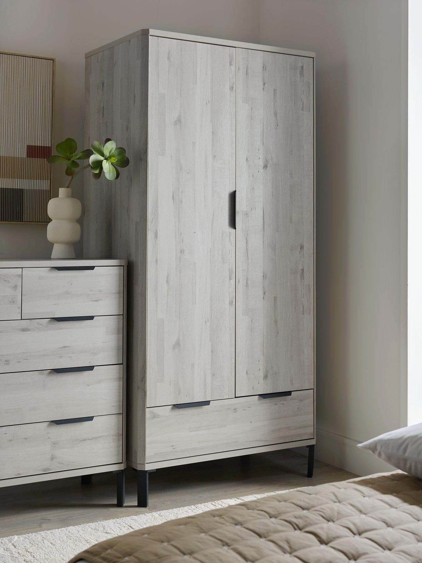 undefined Harlem 2 Door, 1 Drawer Wardrobe - Grey Oak Effect - FSC® Certified