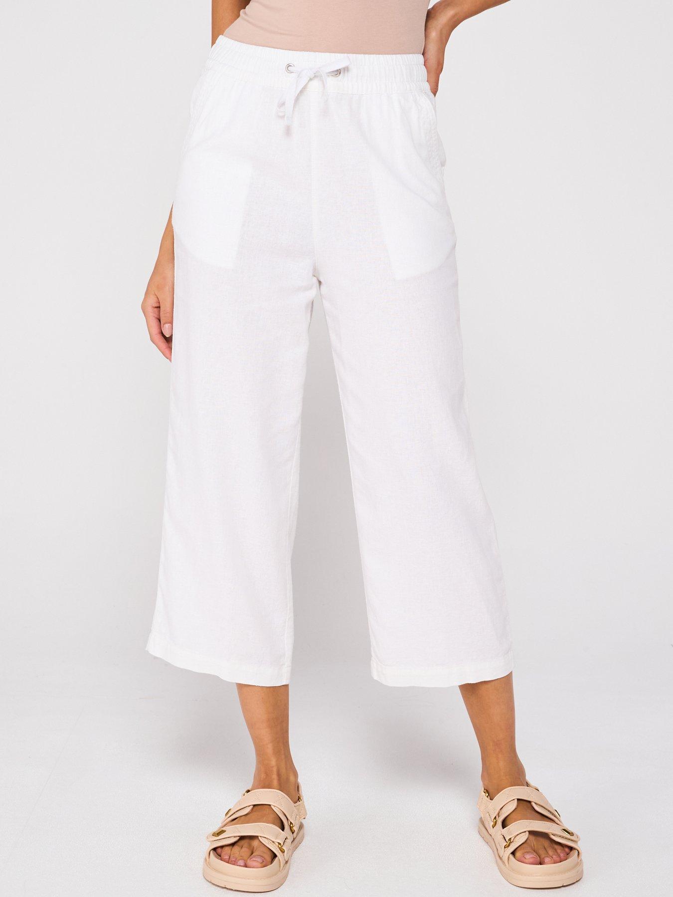 undefined Cropped Linen Blend Trousers - White