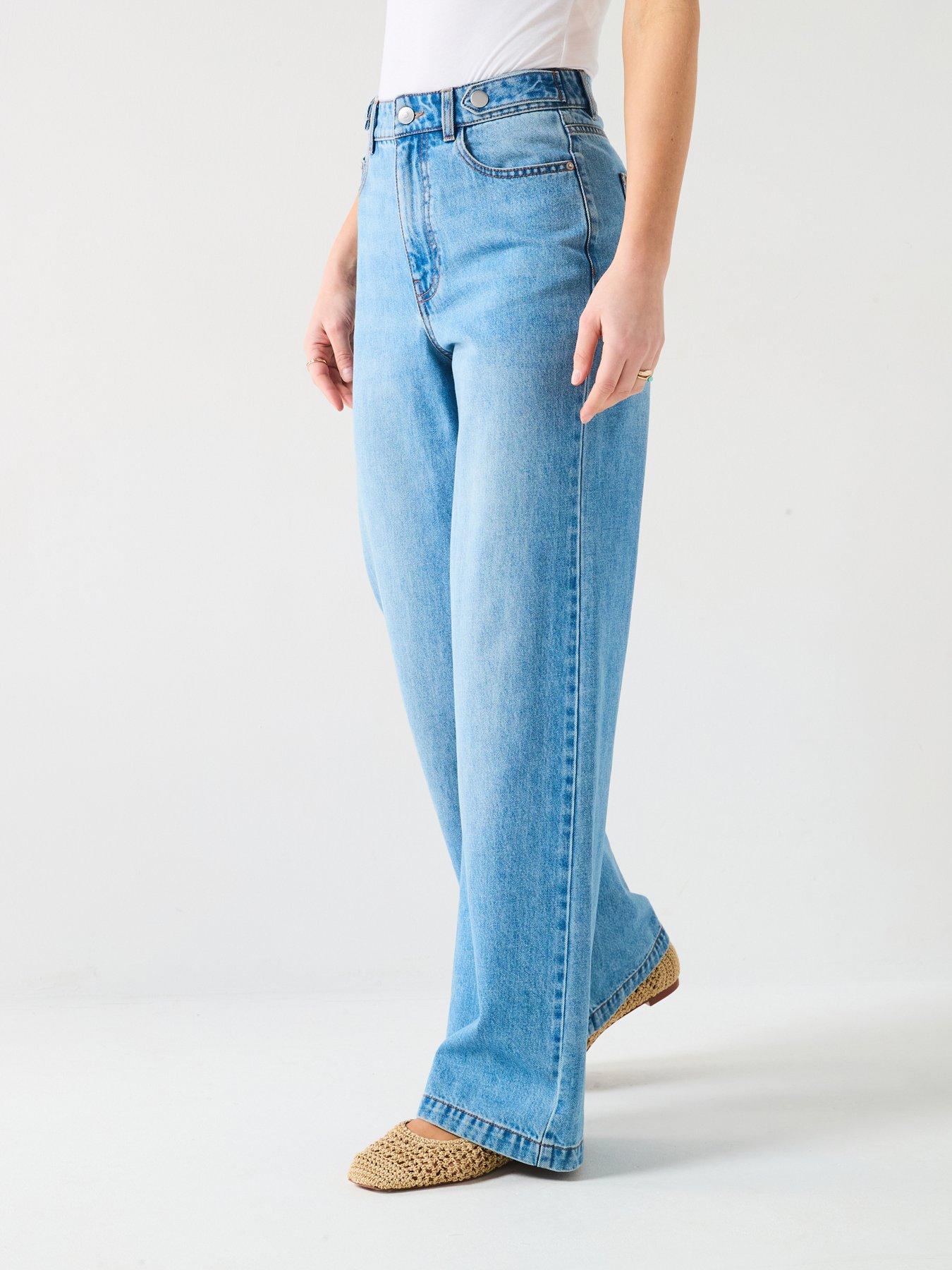 undefined Supersoft Wide Leg Jeans - Mid Wash