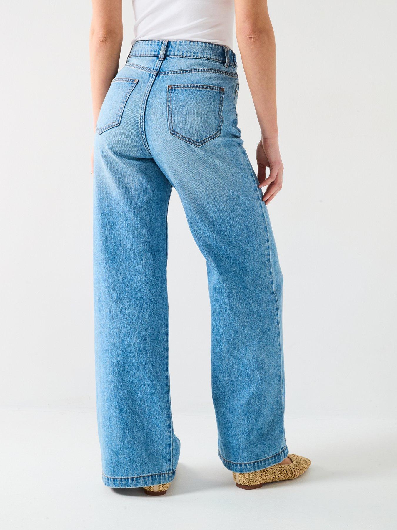 Image 2 of 6 of V by Very High Waist Palazzo Jeans - Mid Wash