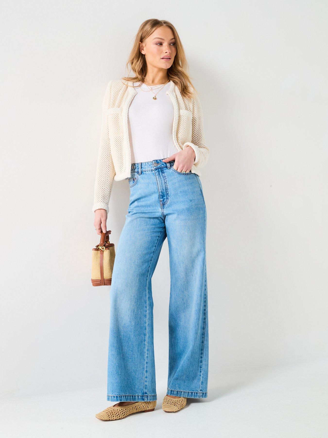 Image 3 of 6 of V by Very High Waist Palazzo Jeans - Mid Wash