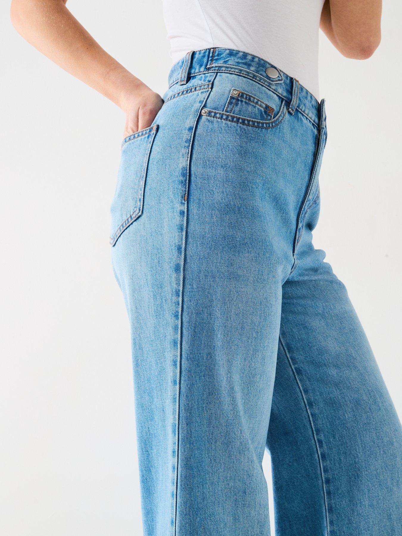 Image 4 of 6 of V by Very High Waist Palazzo Jeans - Mid Wash