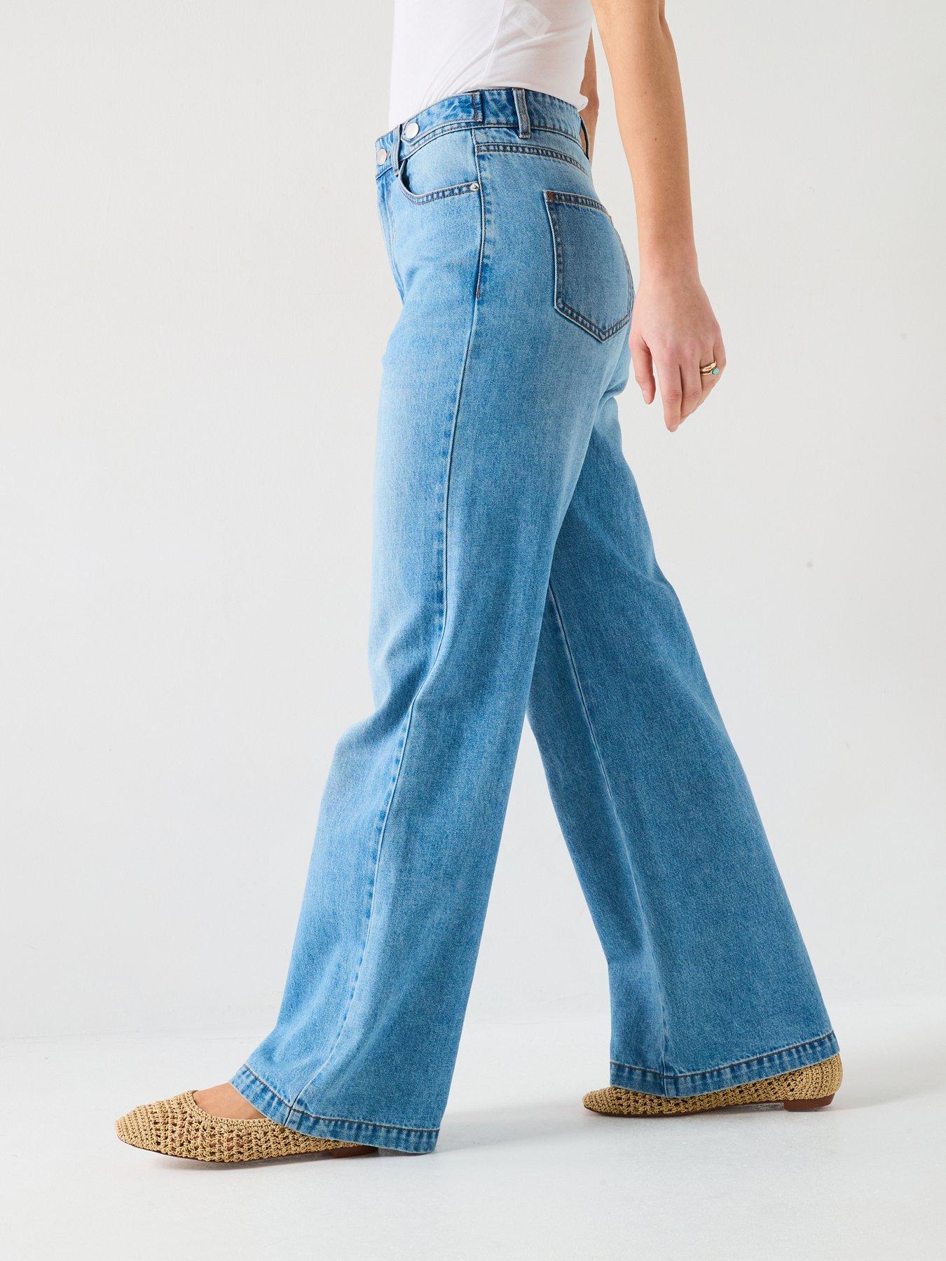 Image 5 of 6 of V by Very High Waist Palazzo Jeans - Mid Wash
