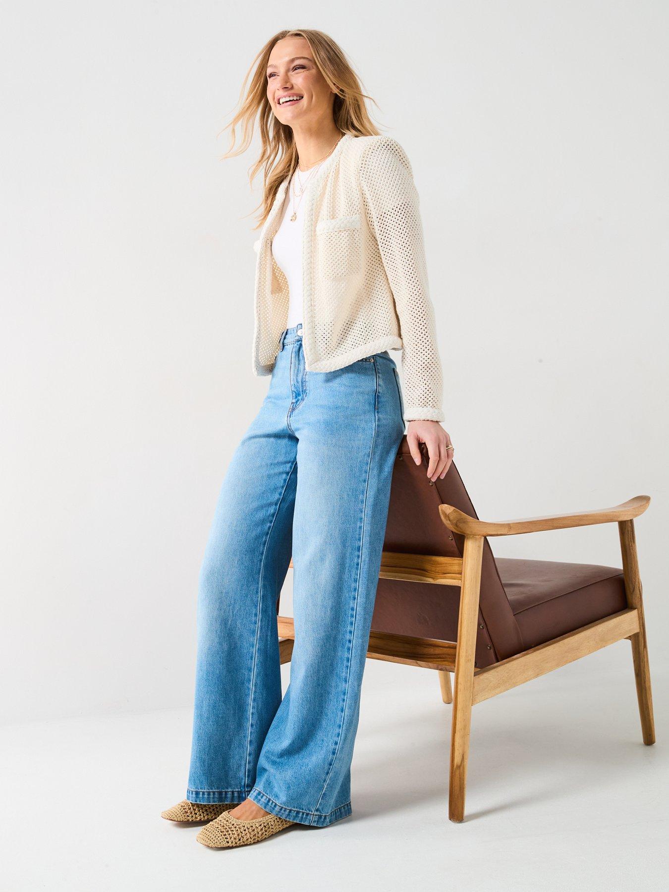 Image 6 of 6 of V by Very High Waist Palazzo Jeans - Mid Wash