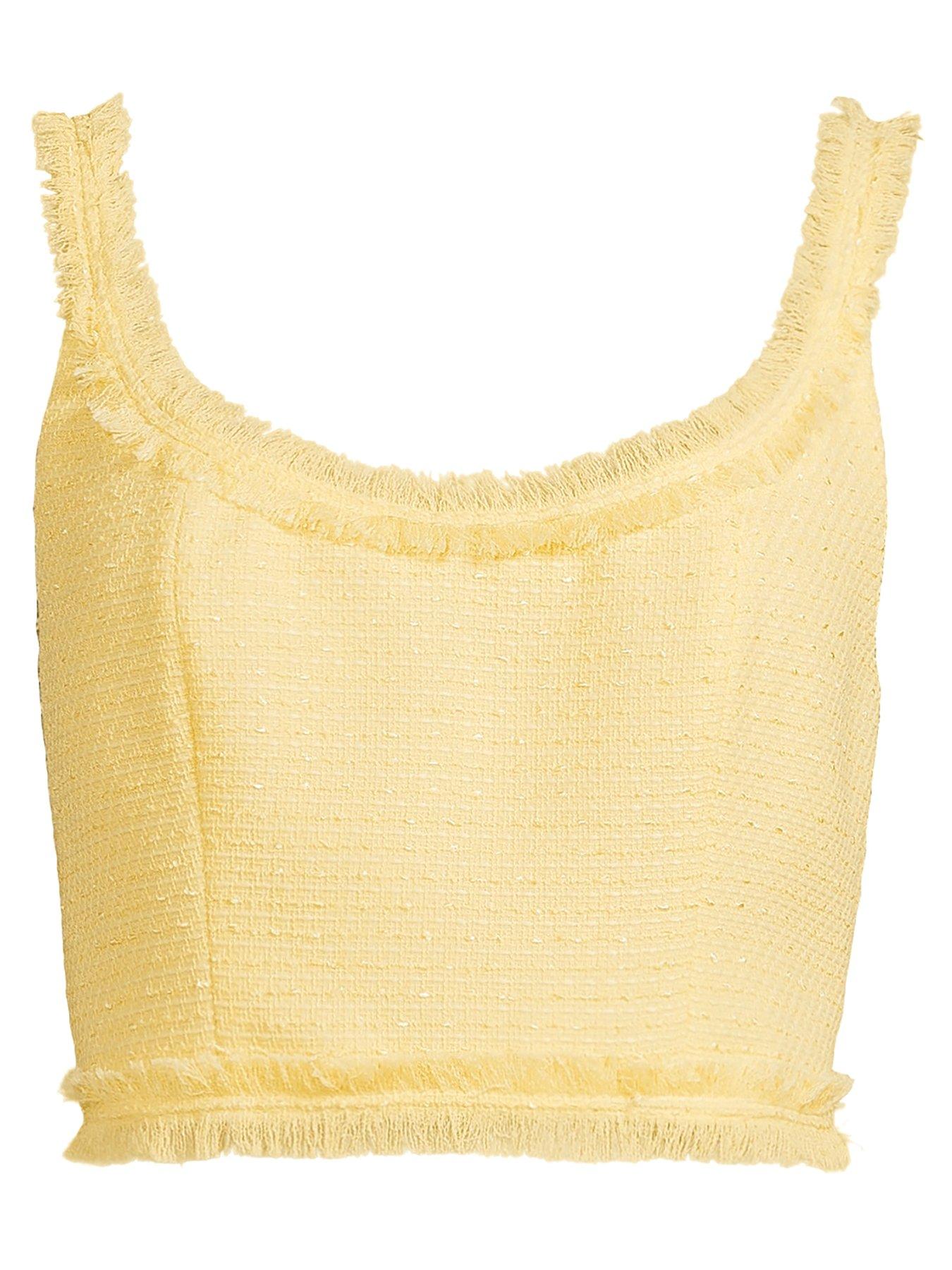 Image 5 of 5 of Michelle Keegan Co-Ord Cropped Frayed Top - Yellow