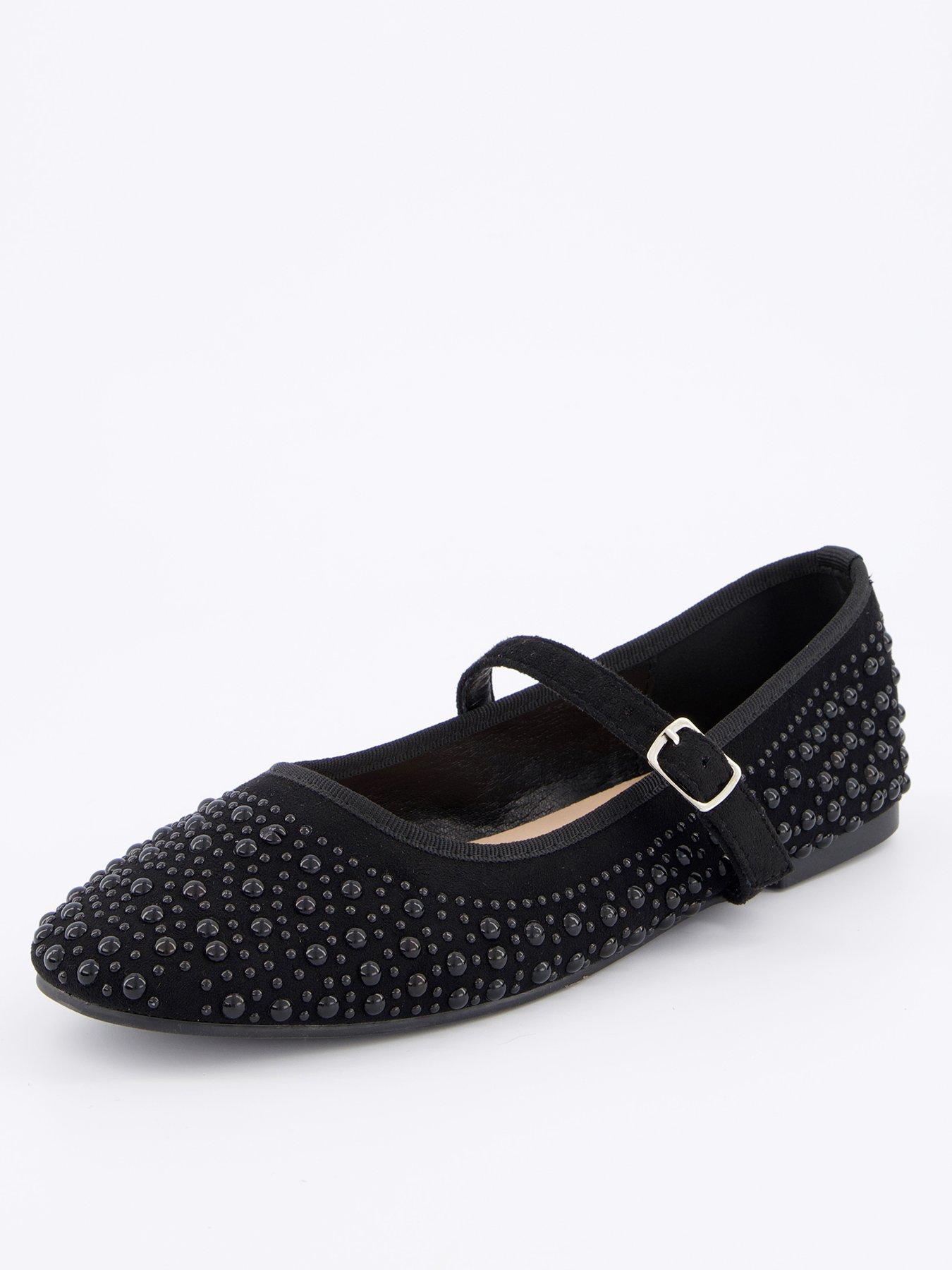 undefined Mesh Ballerina Pump With Pearls - Black