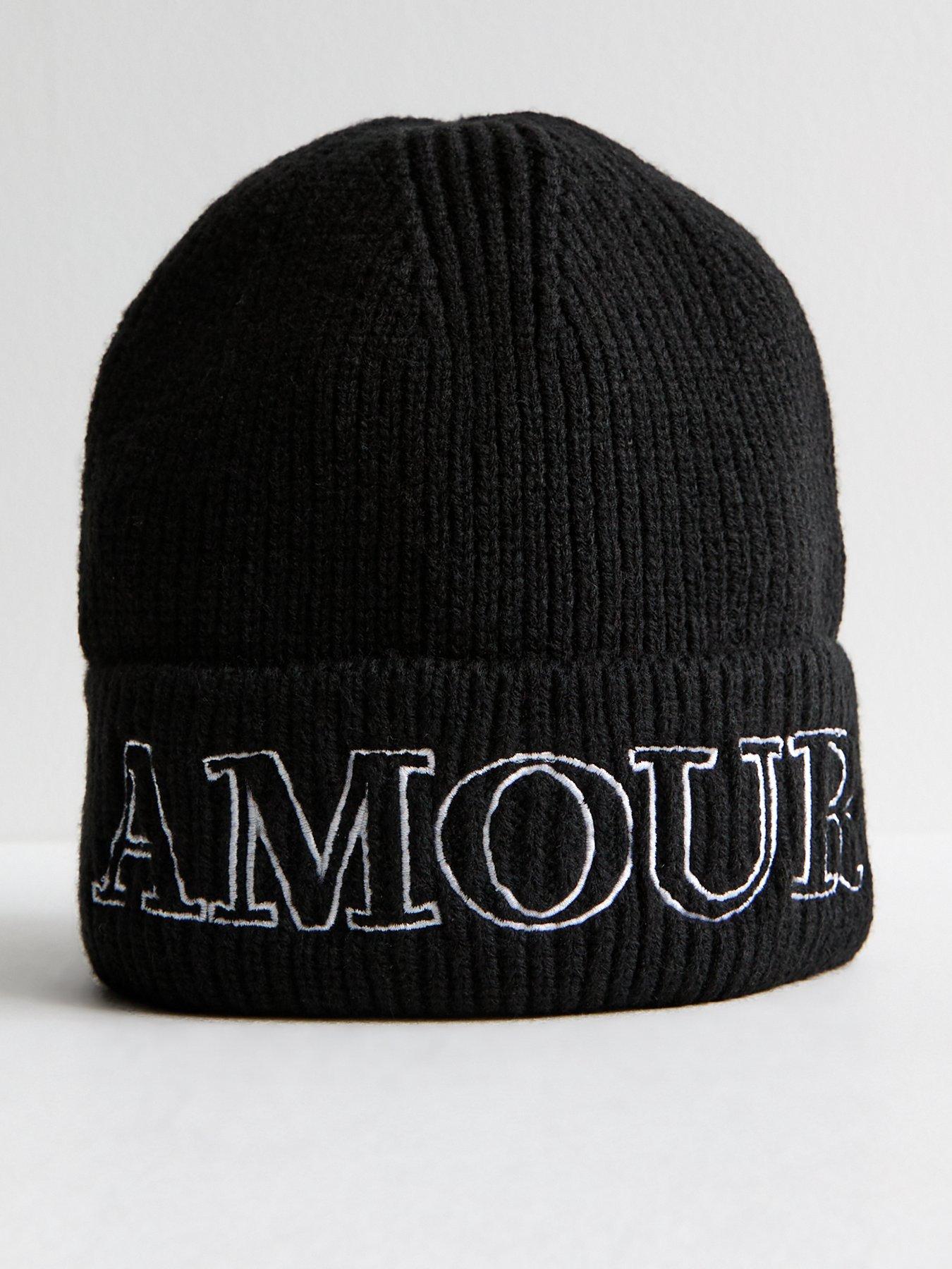 undefined Black Ribbed Amour Embroidered Beanie Hat