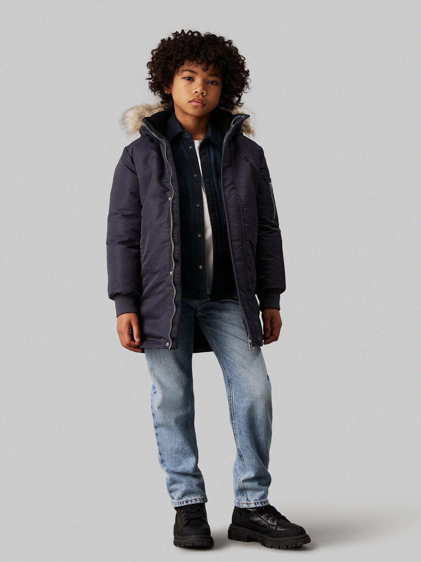 undefined Boys Faux Fur Hooded Long Parka - Black