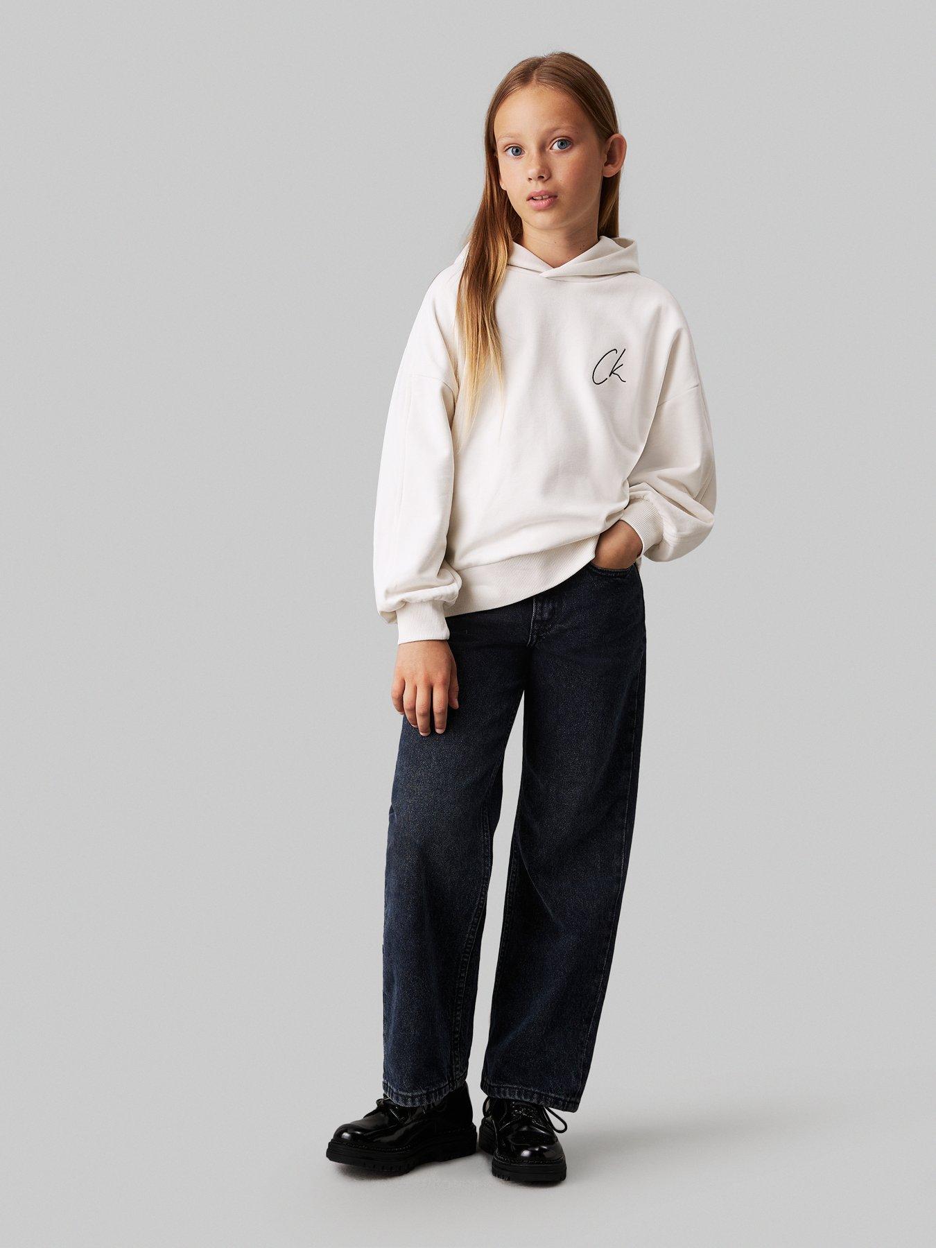 Image 3 of 4 of Calvin Klein Jeans Girls Ck Signage Comfort Hoodie - Cream