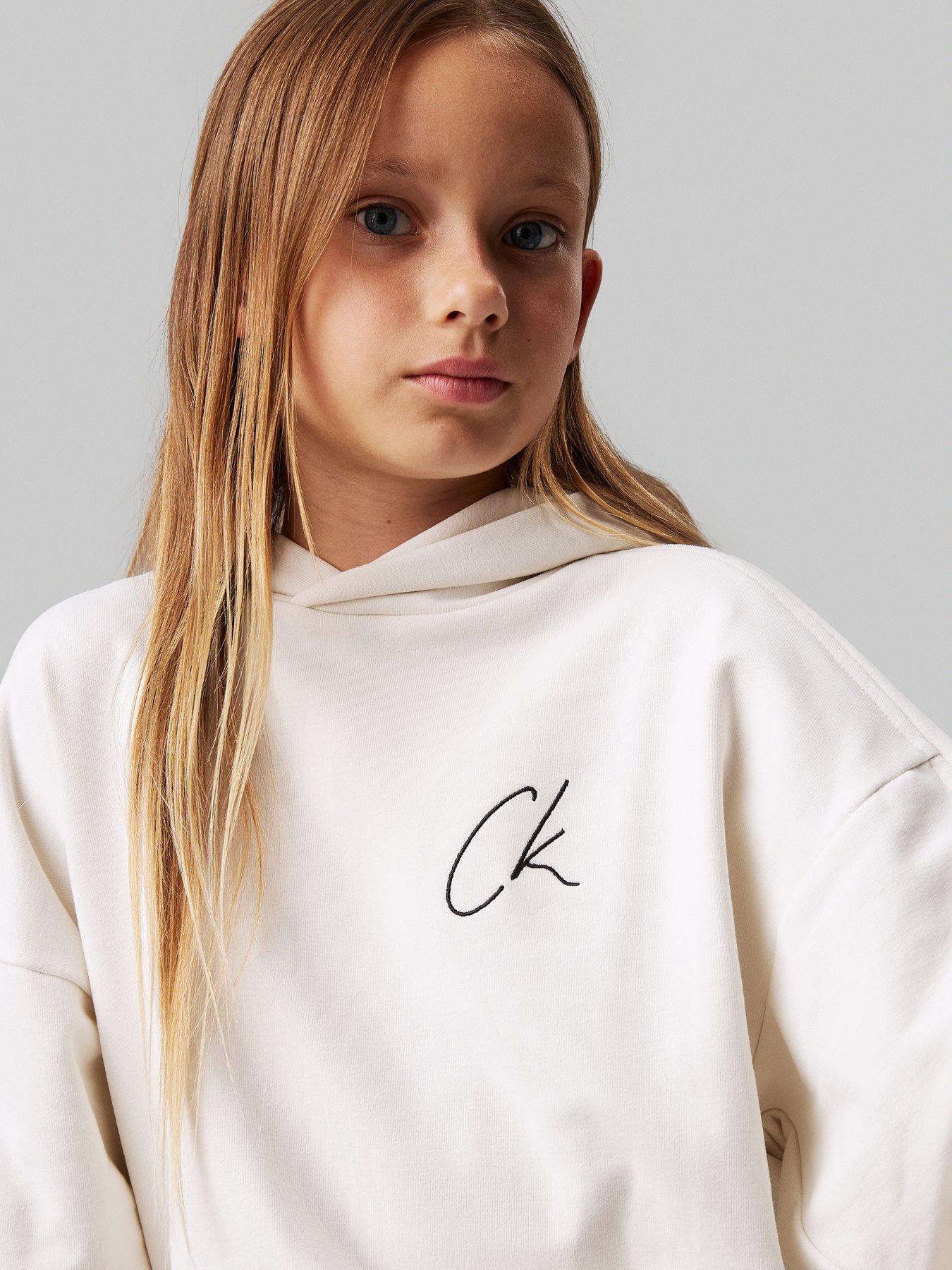 Image 4 of 4 of Calvin Klein Jeans Girls Ck Signage Comfort Hoodie - Cream