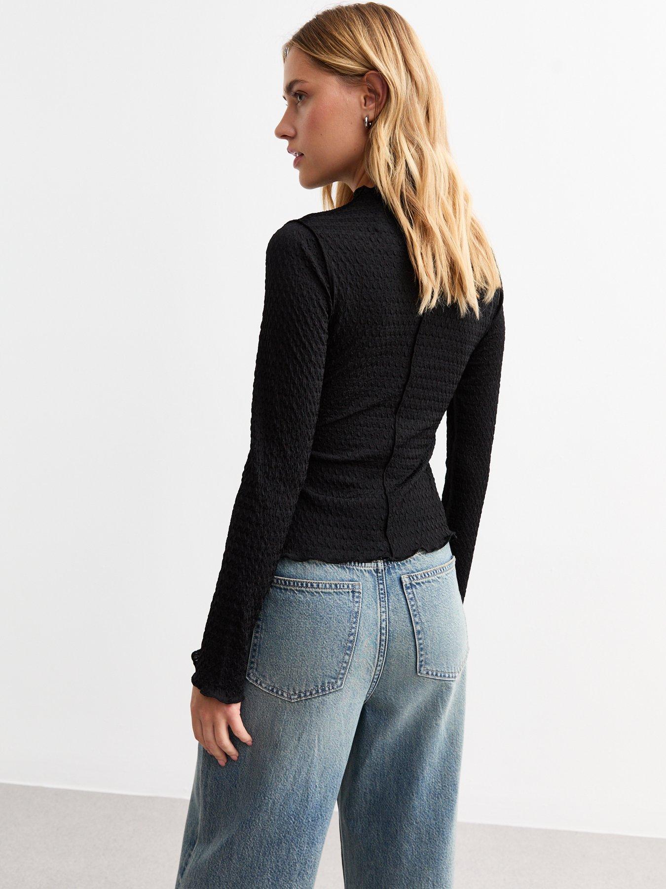 Image 2 of 4 of New Look Textured Exposed Seam Top - Black