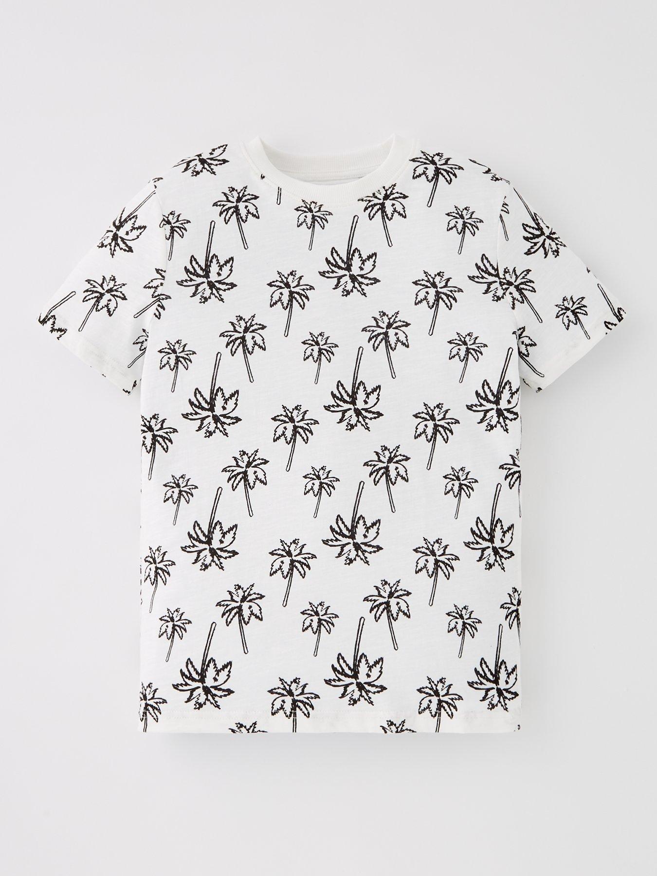 undefined Boys Mono Palm Print T-Shirt - Monochrome