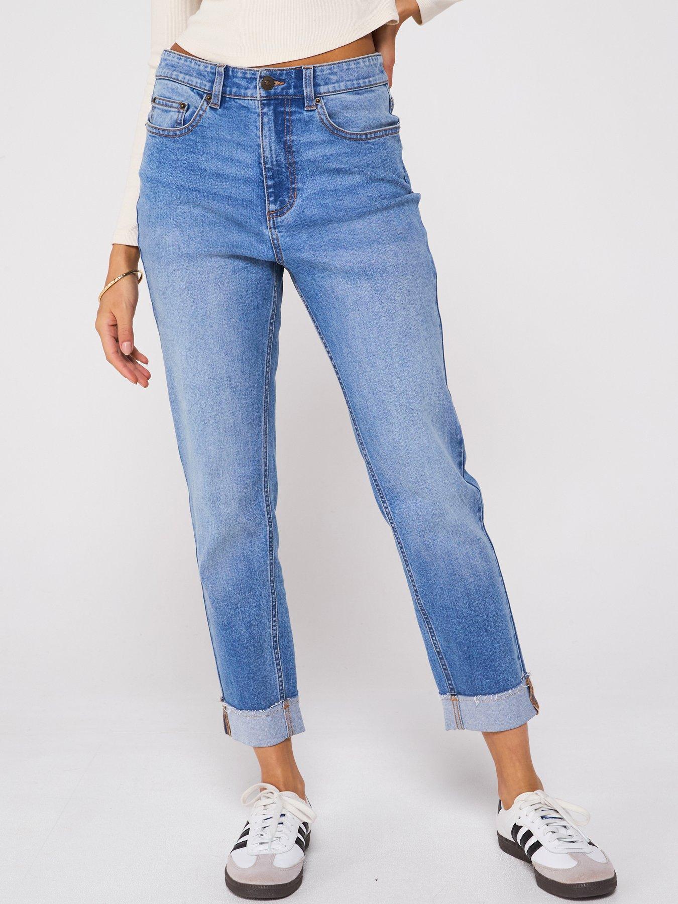 undefined Girlfriend Straight Jeans - Mid Wash